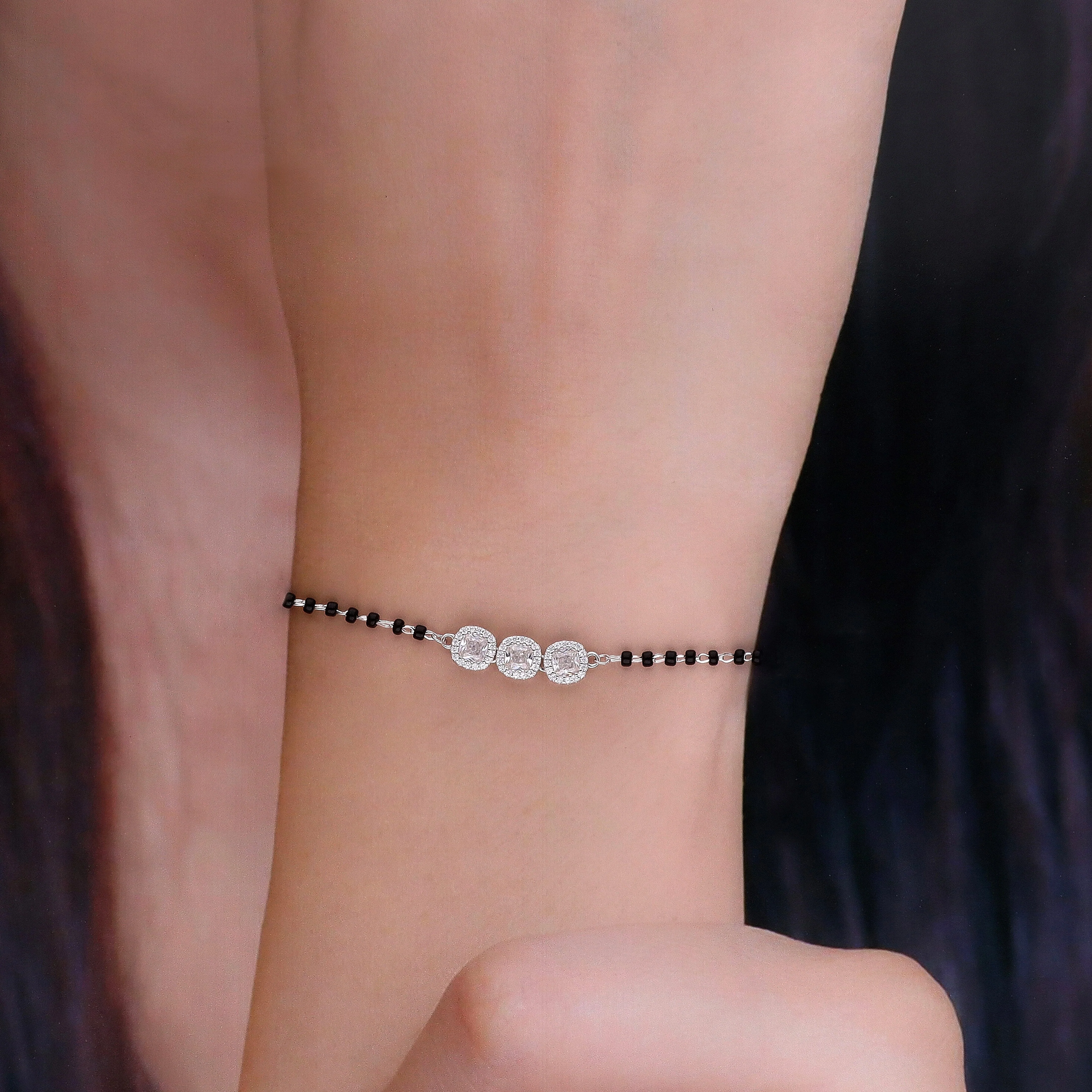 Sterling Silver Crystal Mangalsutra Bracelet - Image 3