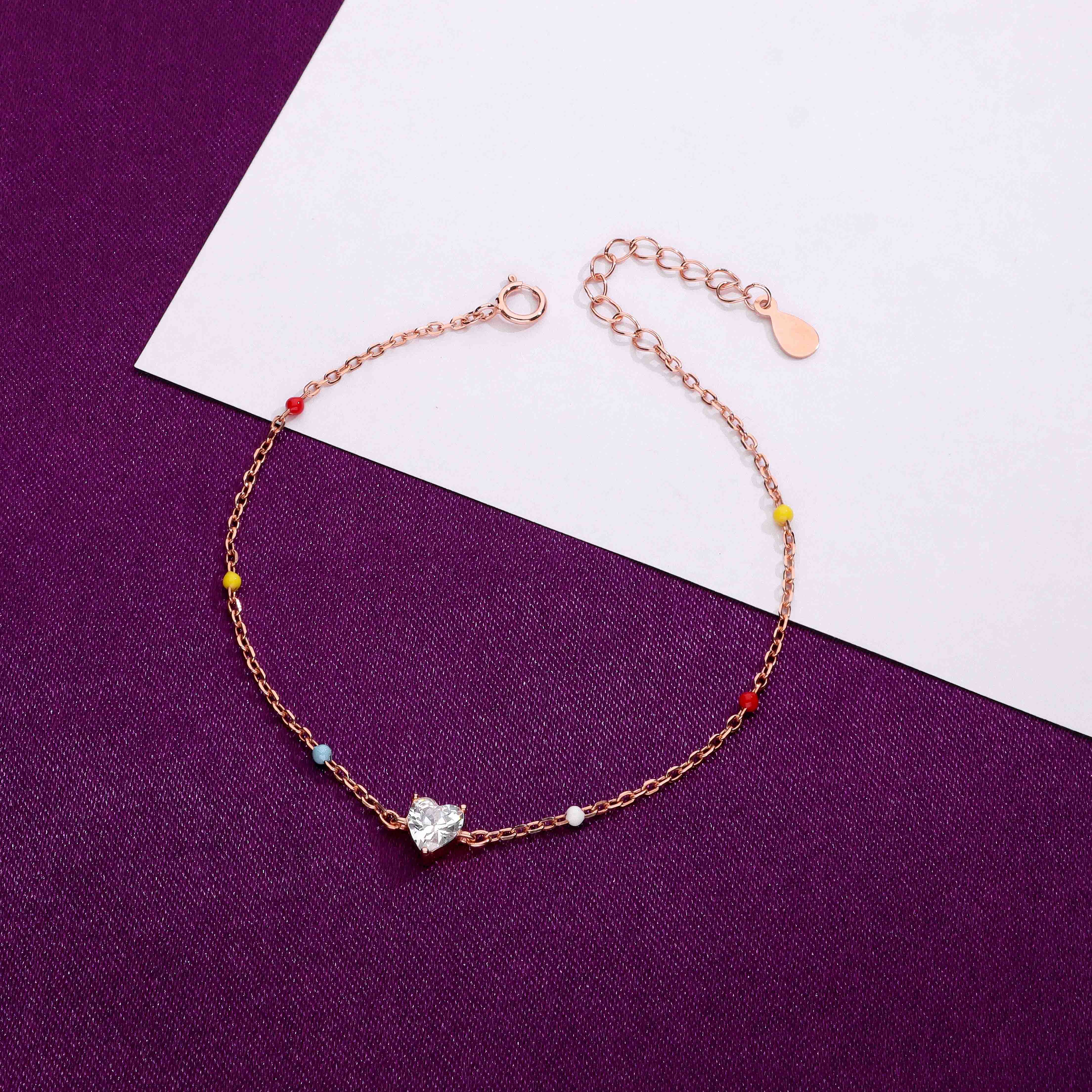TRENDY MULTI COLOUR BEADS HEART SILVER BRACELET - Image 2