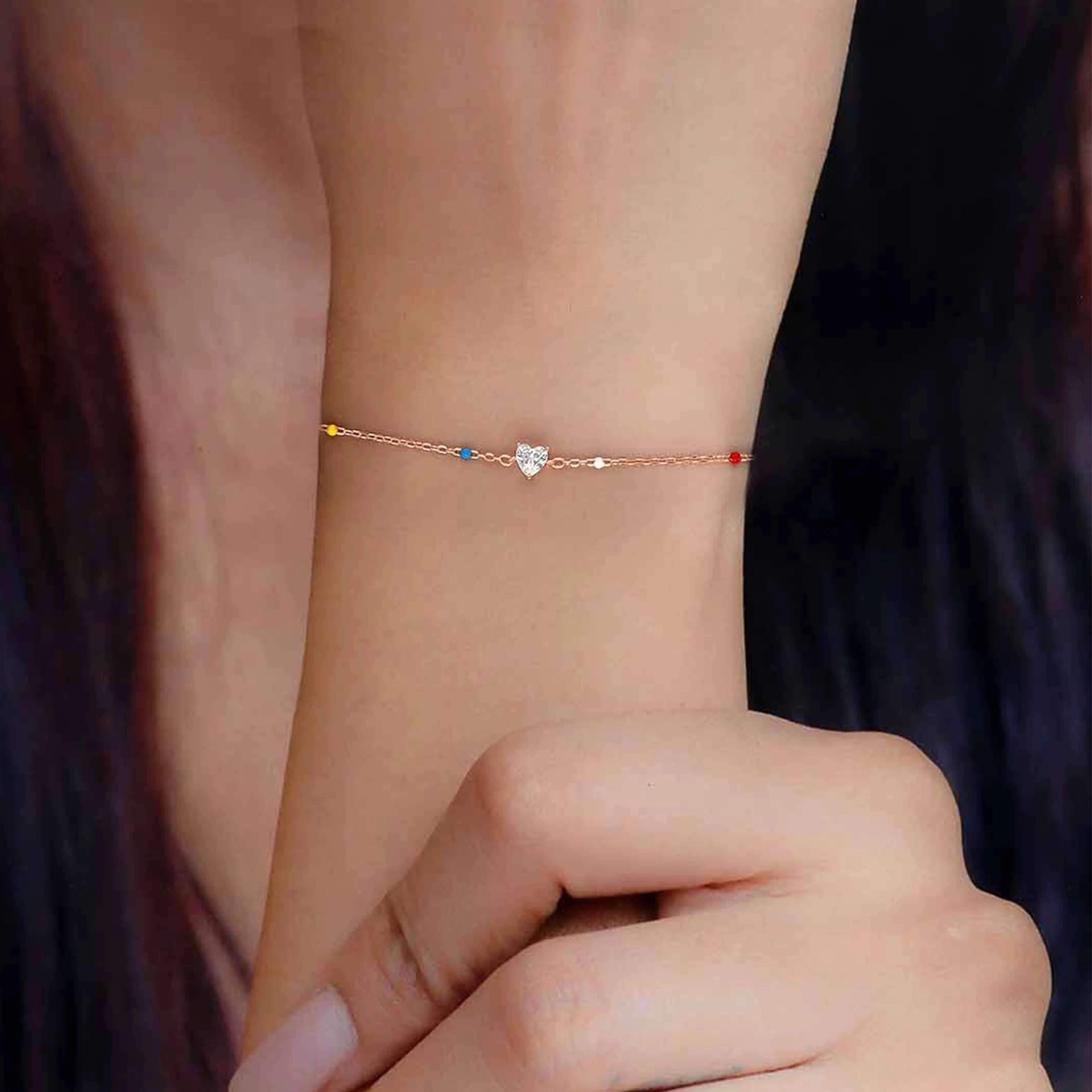 TRENDY MULTI COLOUR BEADS HEART SILVER BRACELET - Image 4