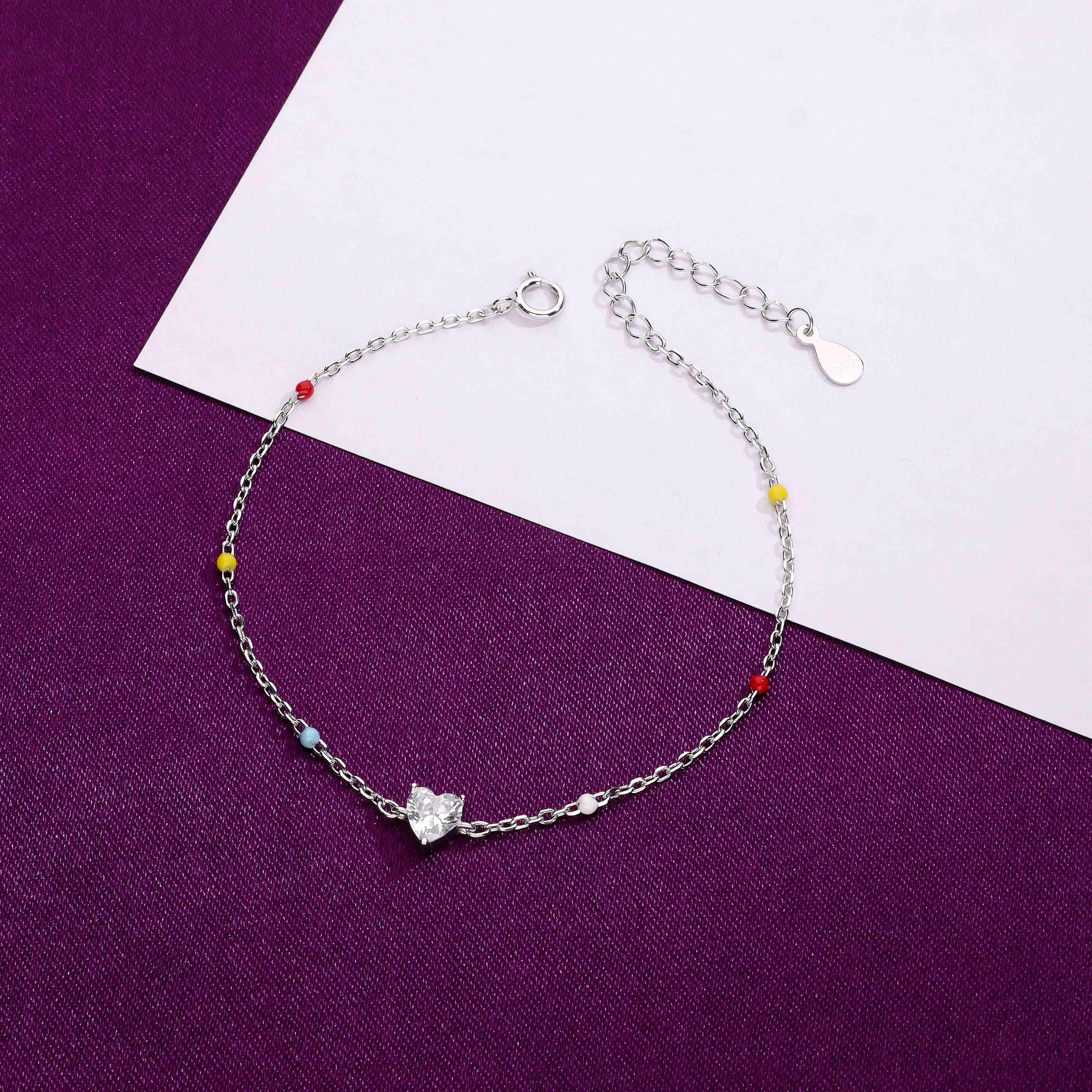TRENDY MULTI COLOUR BEADS HEART SILVER BRACELET - Image 7