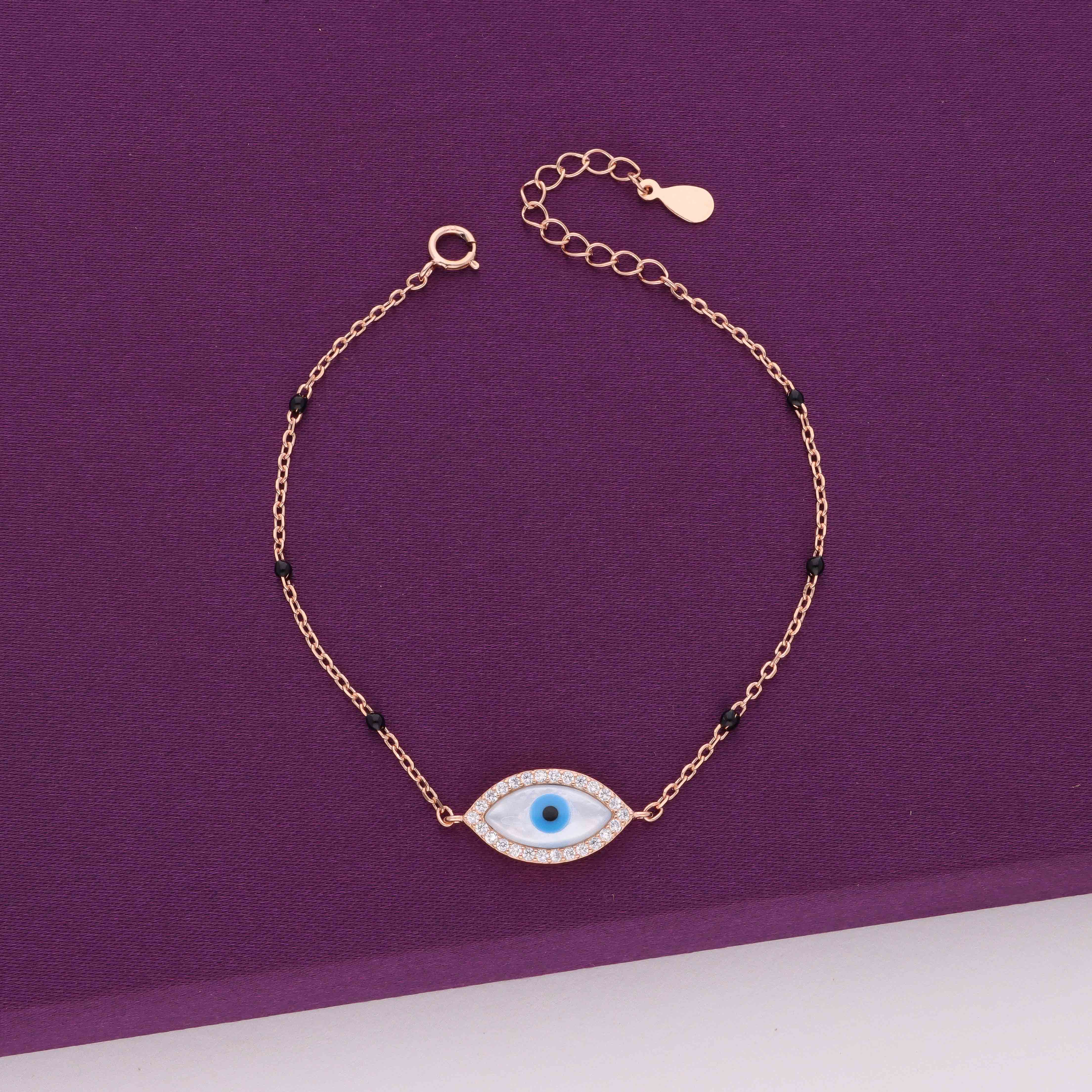 Sterling Silver Black Beads Evil Eye Bracelet - Image 2