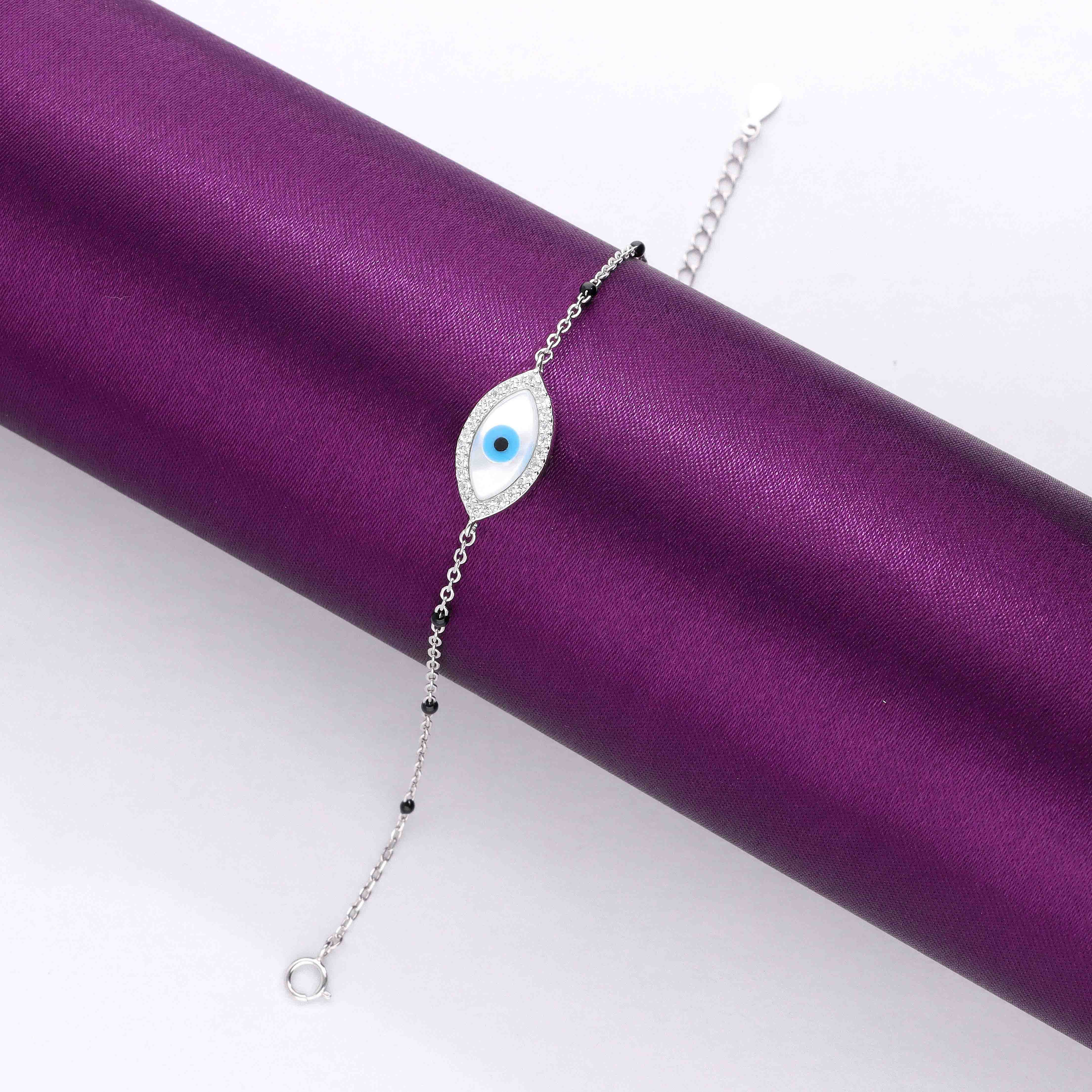 Sterling Silver Black Beads Evil Eye Bracelet - Image 7