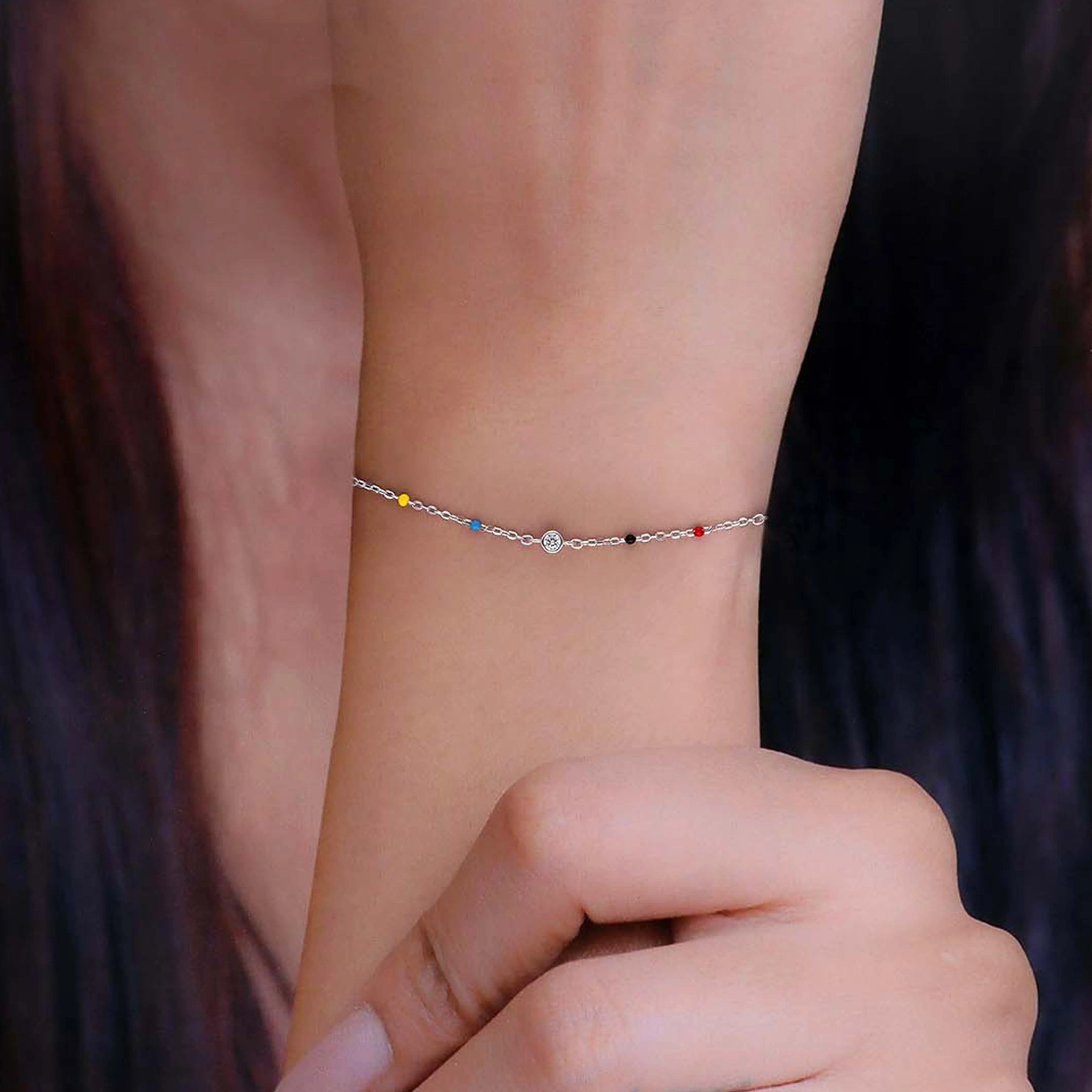 TRENDY MULTI COLOUR BEADS SILVER CHAIN BRACELET - Image 3