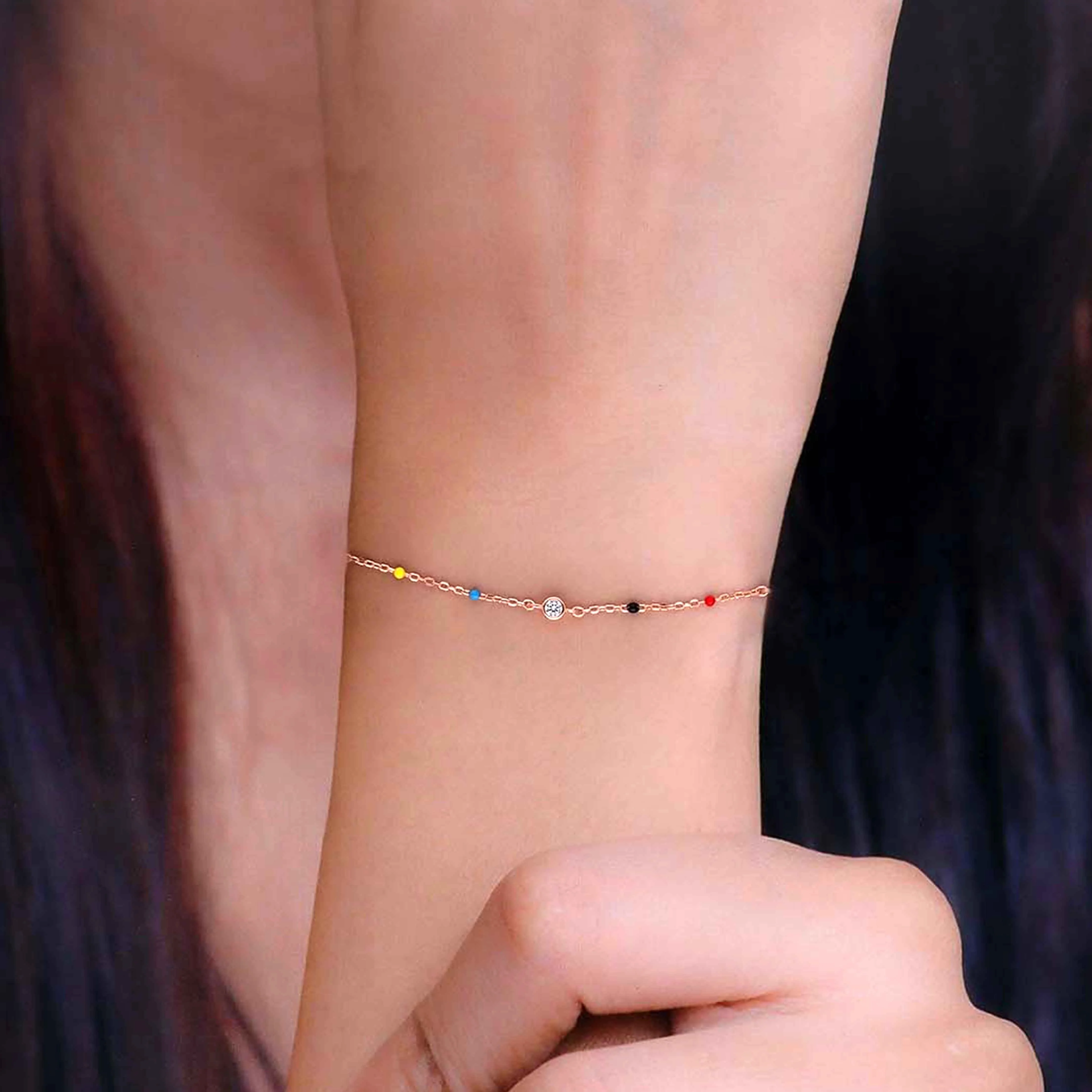 TRENDY MULTI COLOUR BEADS SILVER CHAIN BRACELET - Image 4