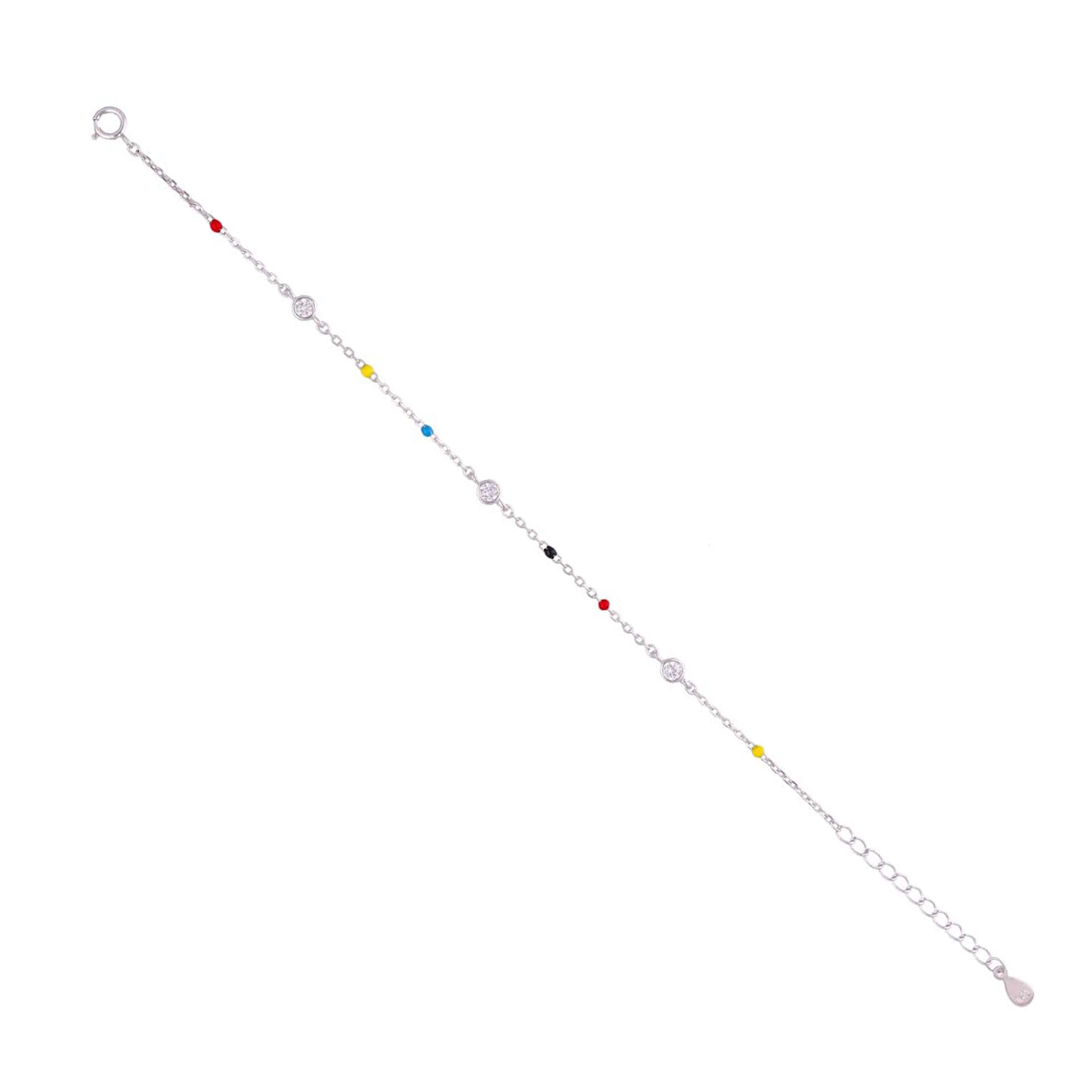 TRENDY MULTI COLOUR BEADS SILVER CHAIN BRACELET - Image 5