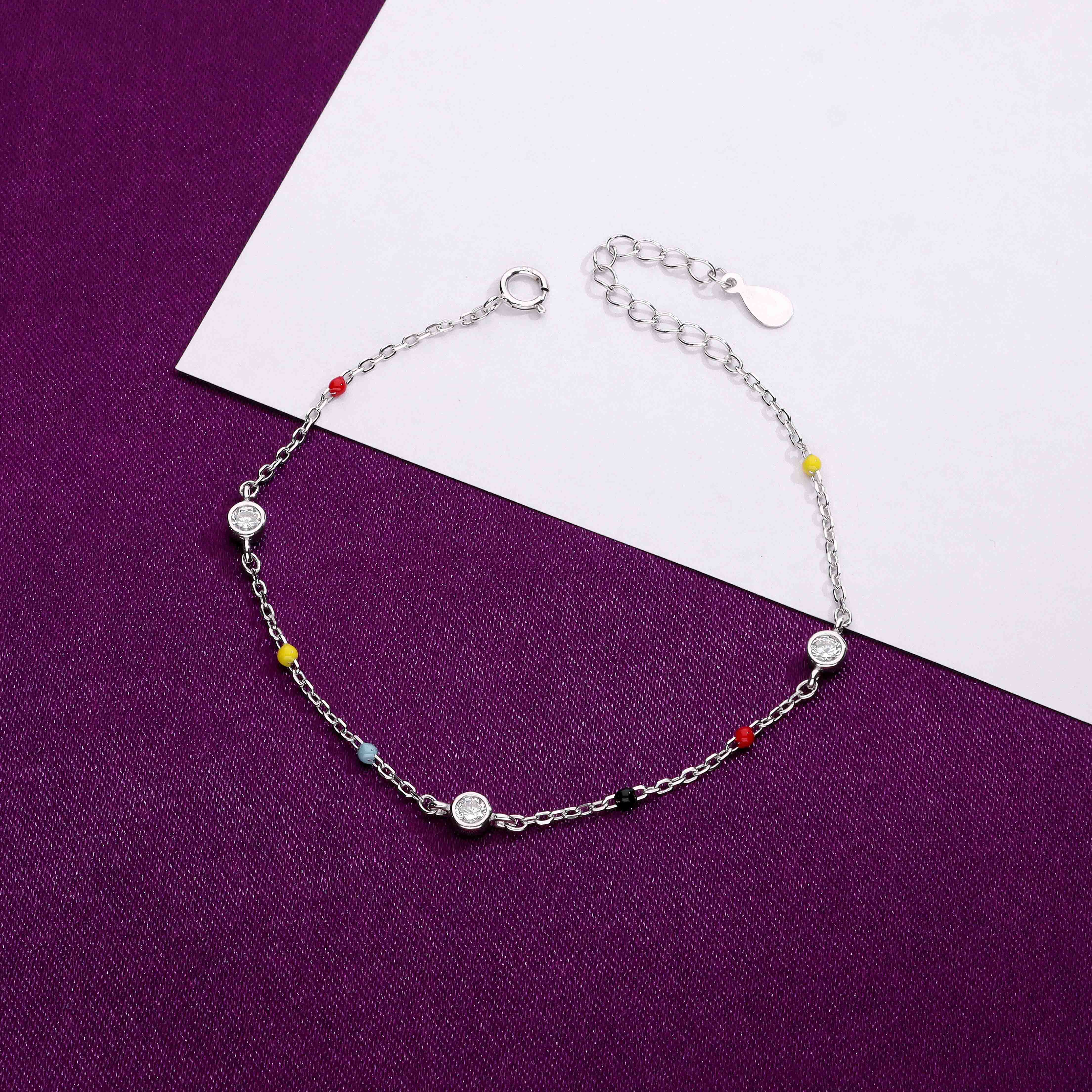 TRENDY MULTI COLOUR BEADS SILVER CHAIN BRACELET - Image 7