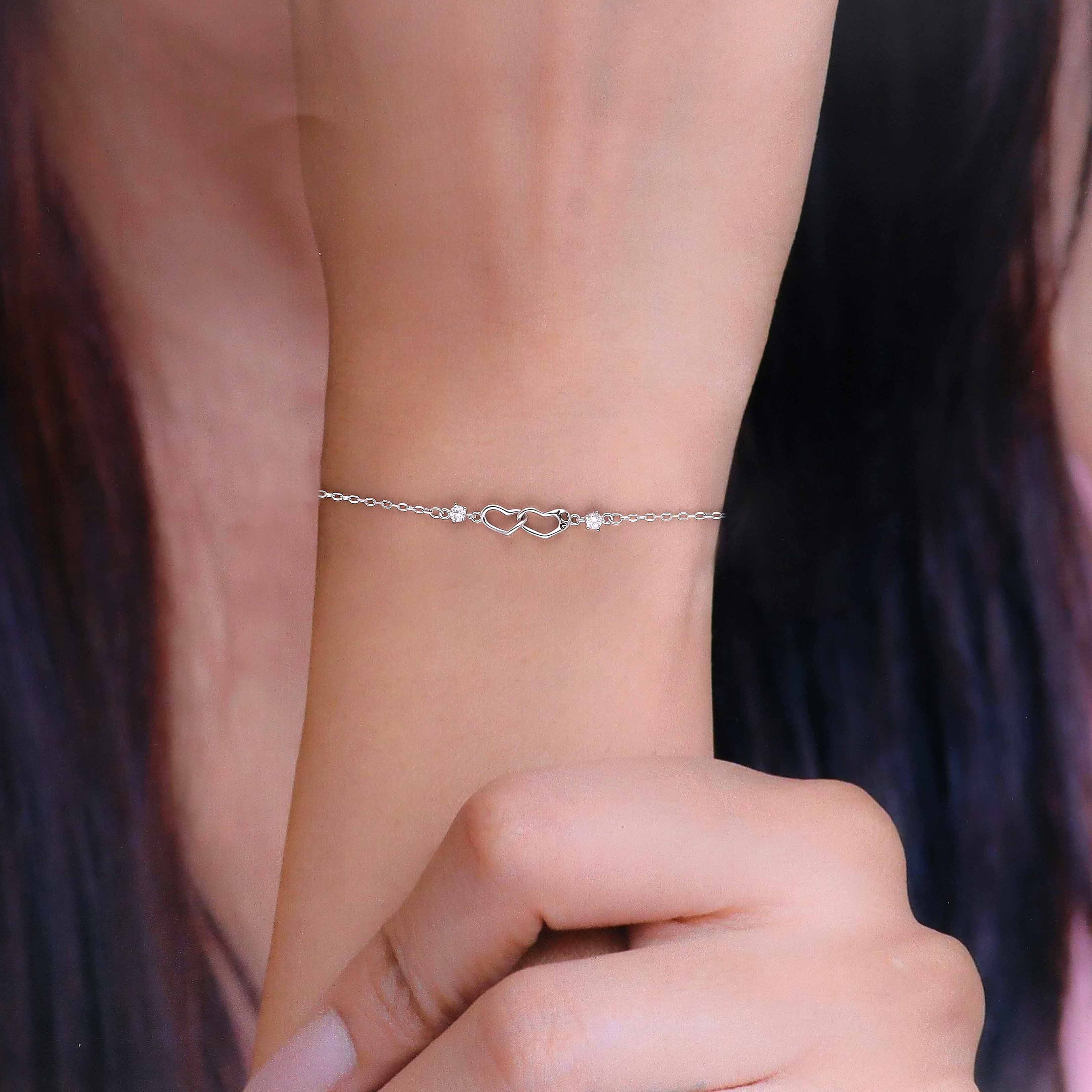 Conjoined Heart Silver Minimal Bracelet - Image 4