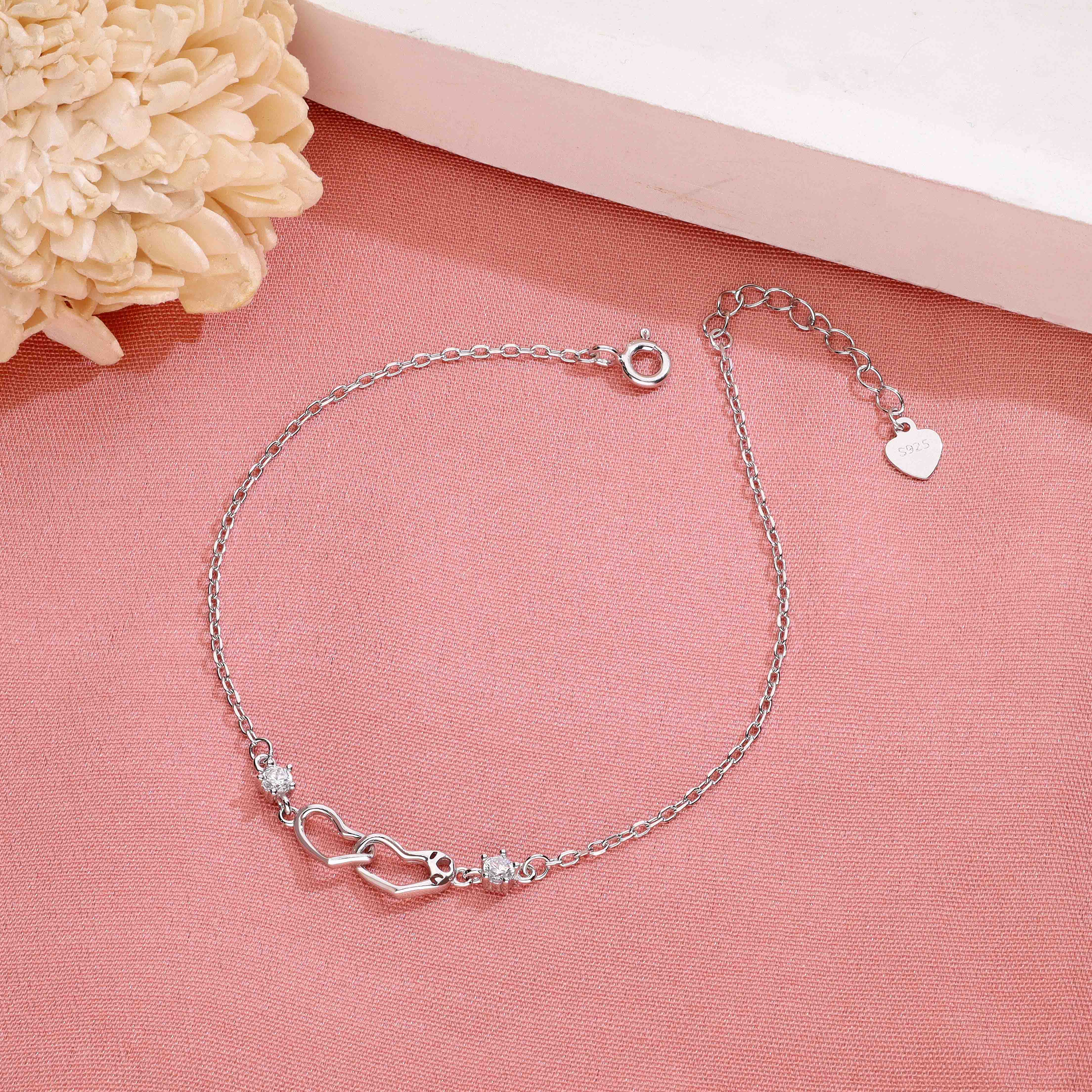 Conjoined Heart Silver Minimal Bracelet - Image 9