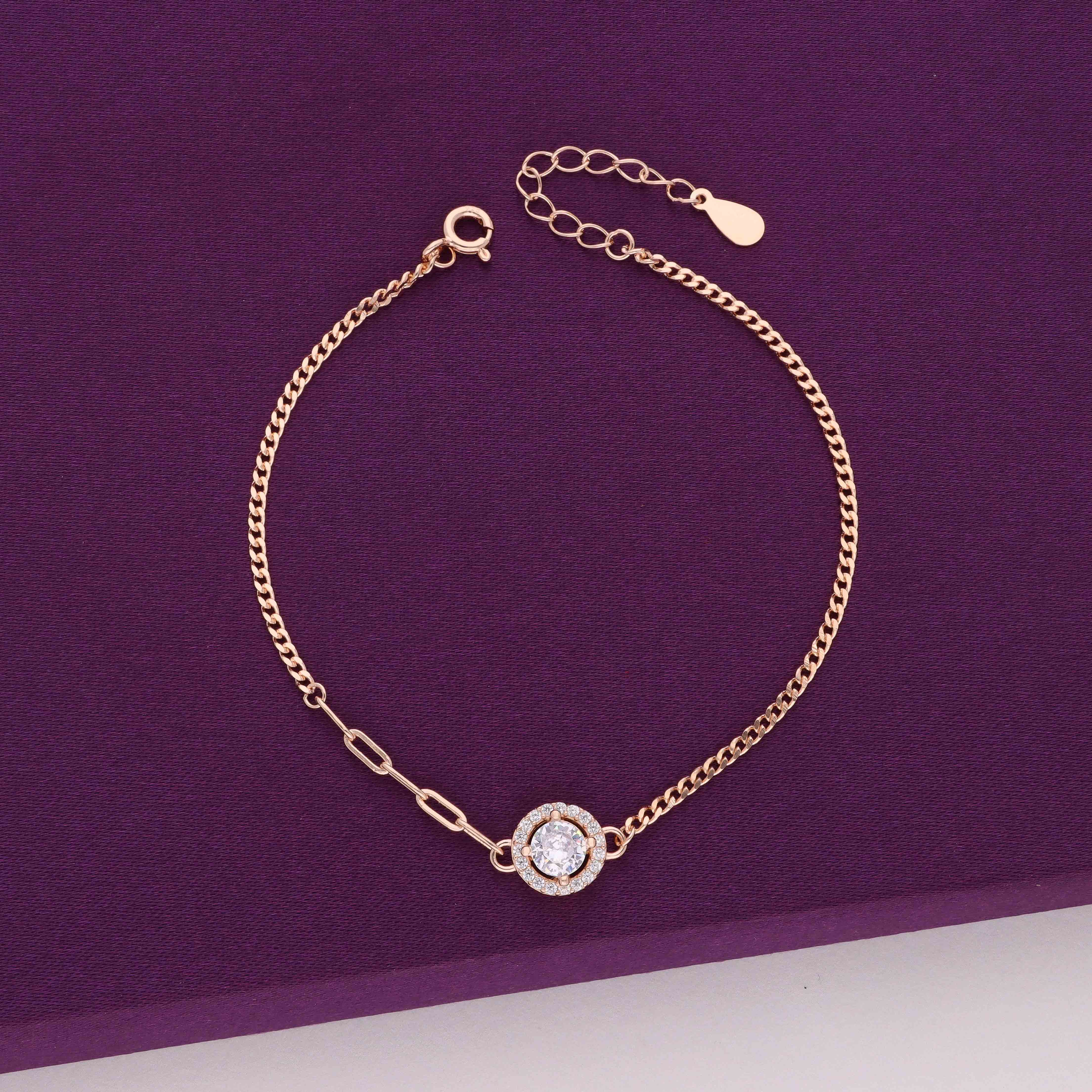Stylish Solitaire Zircon Studded Silver Link Bracelet - Image 2