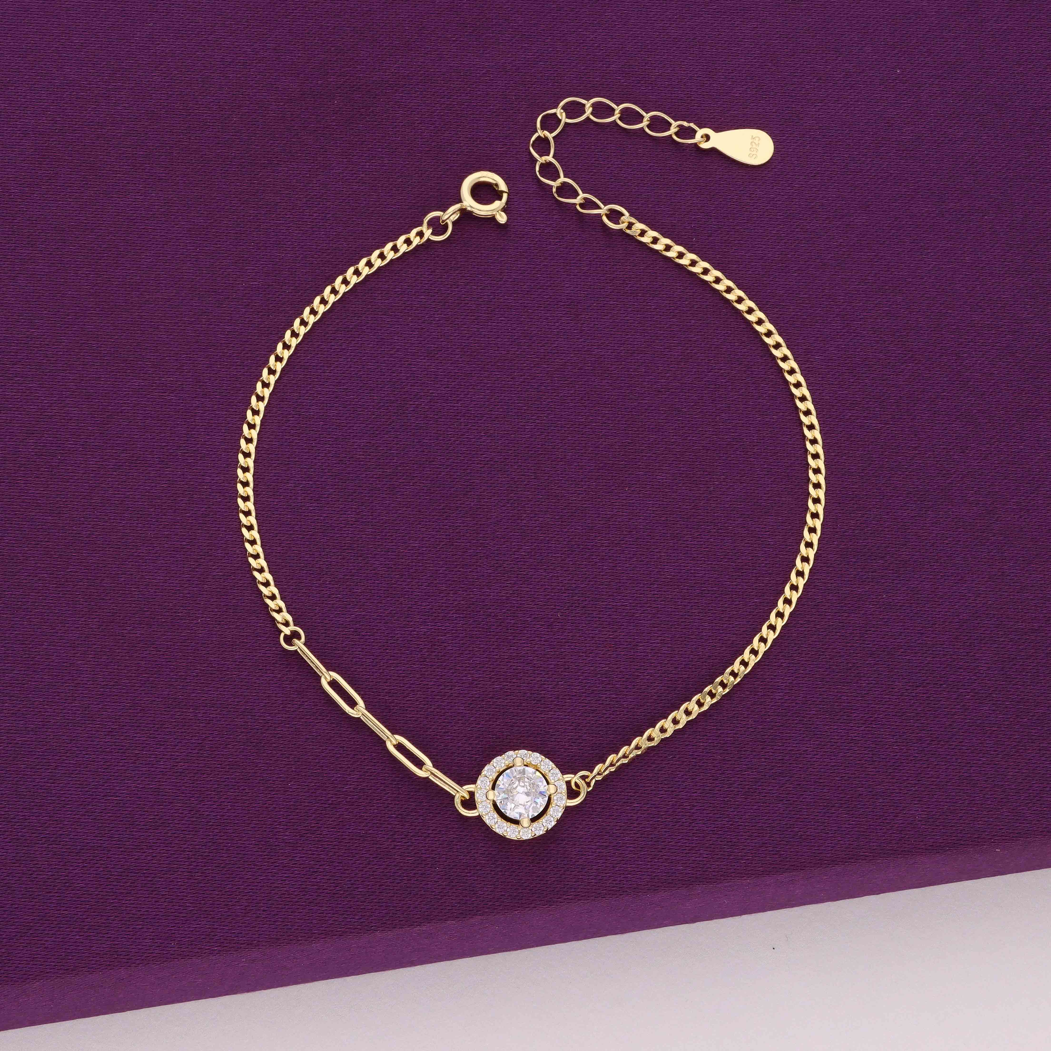 Stylish Solitaire Zircon Studded Silver Link Bracelet - Image 3