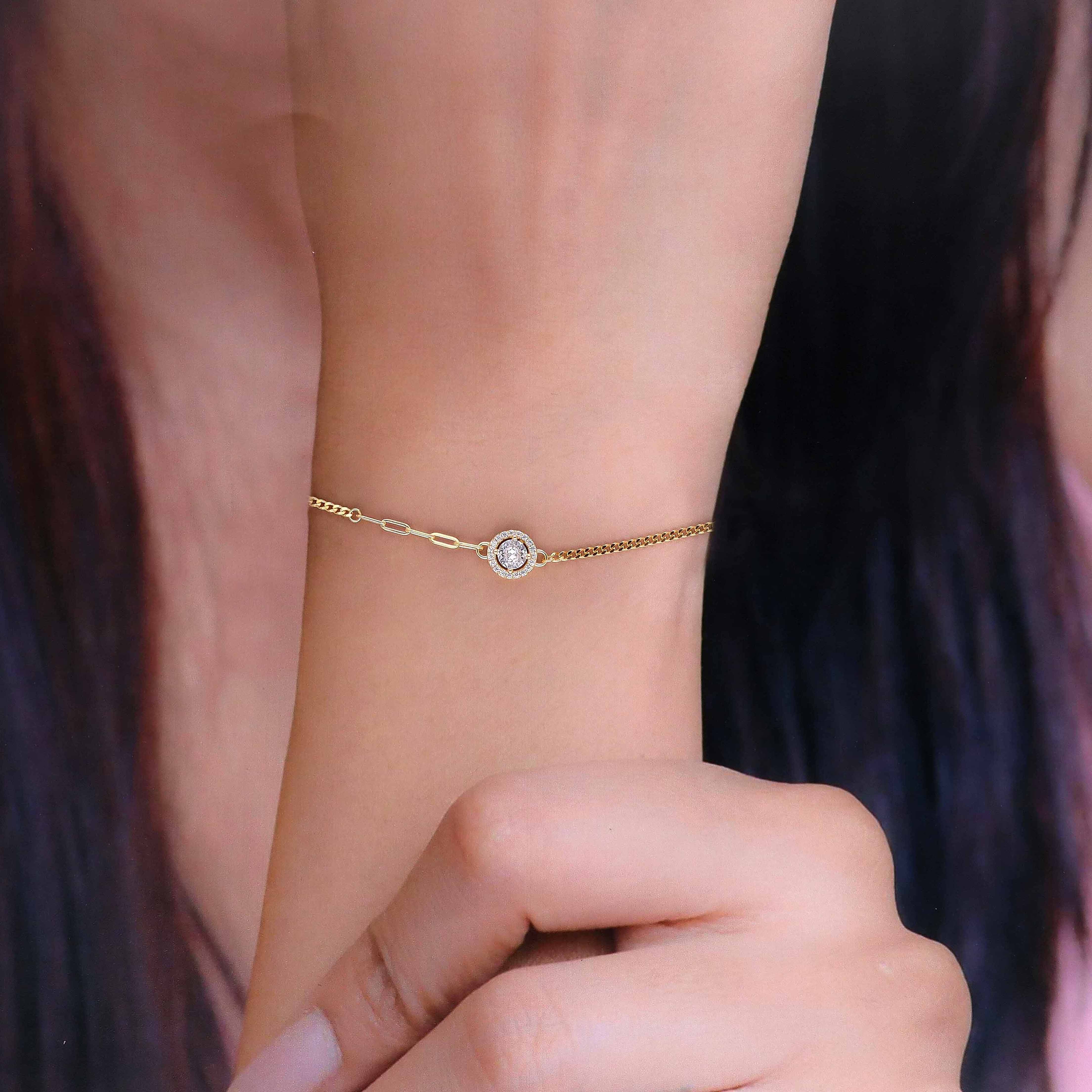 Stylish Solitaire Zircon Studded Silver Link Bracelet - Image 6