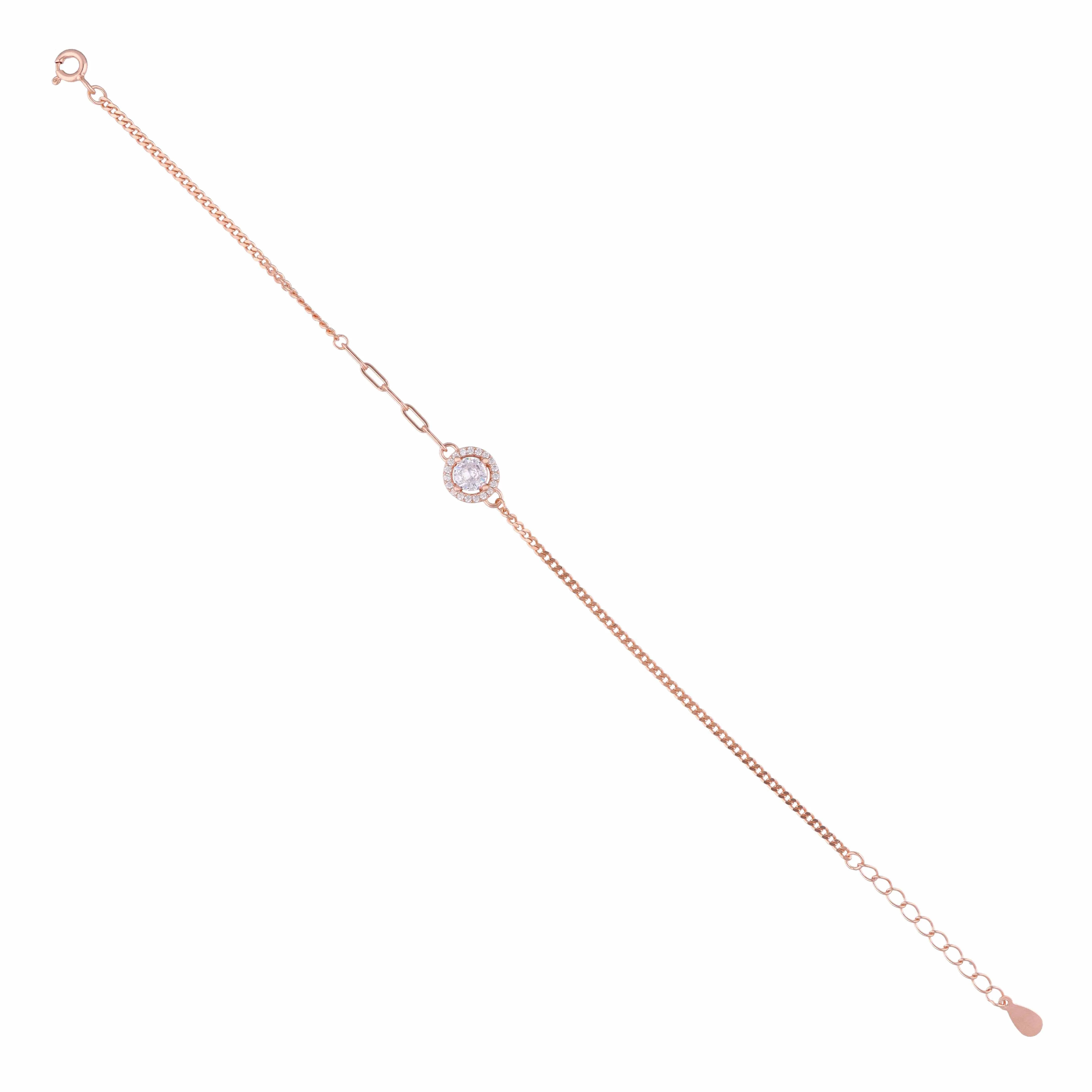Stylish Solitaire Zircon Studded Silver Link Bracelet - Image 7
