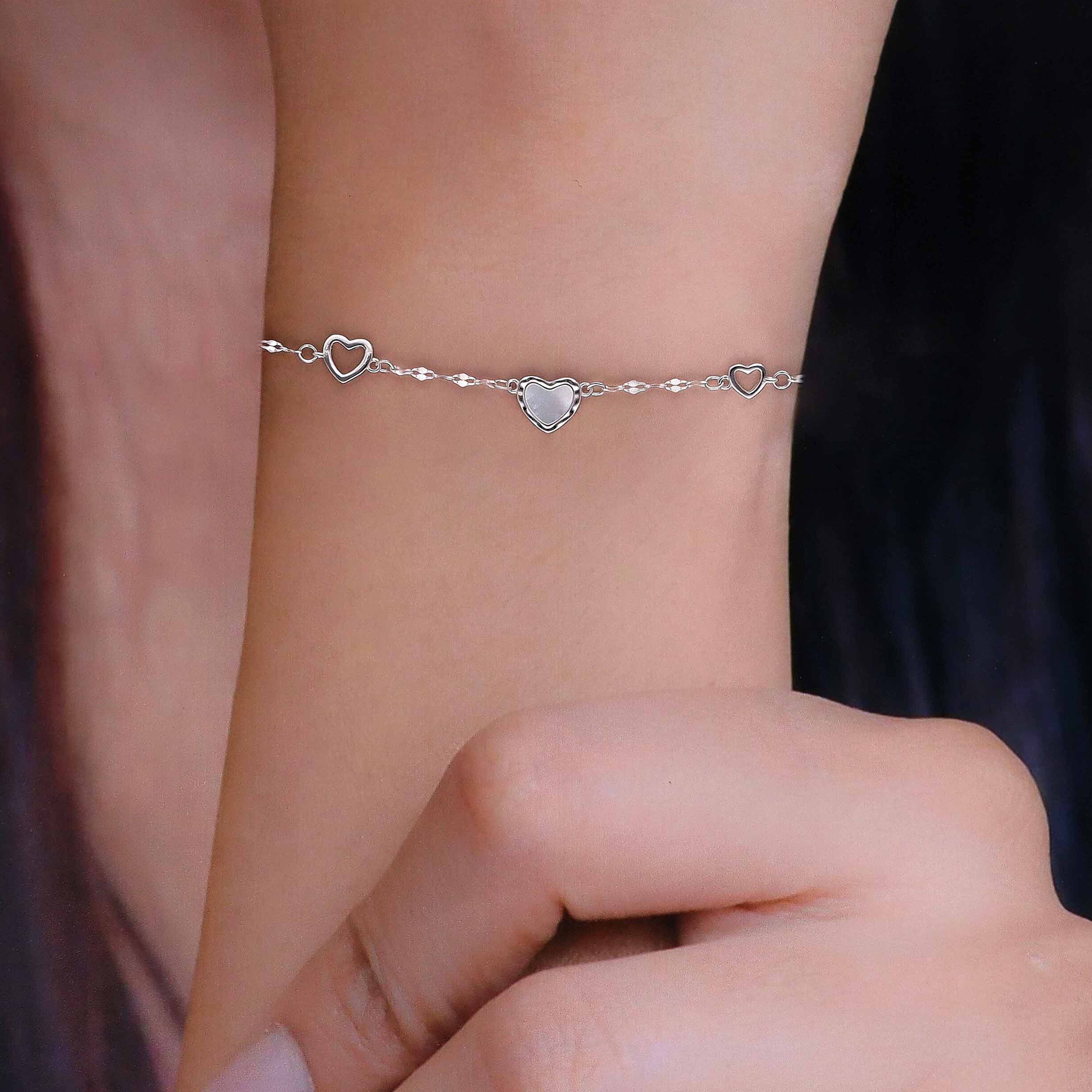 Alluring Heart Charm Silver Causal Bracelet - Image 4