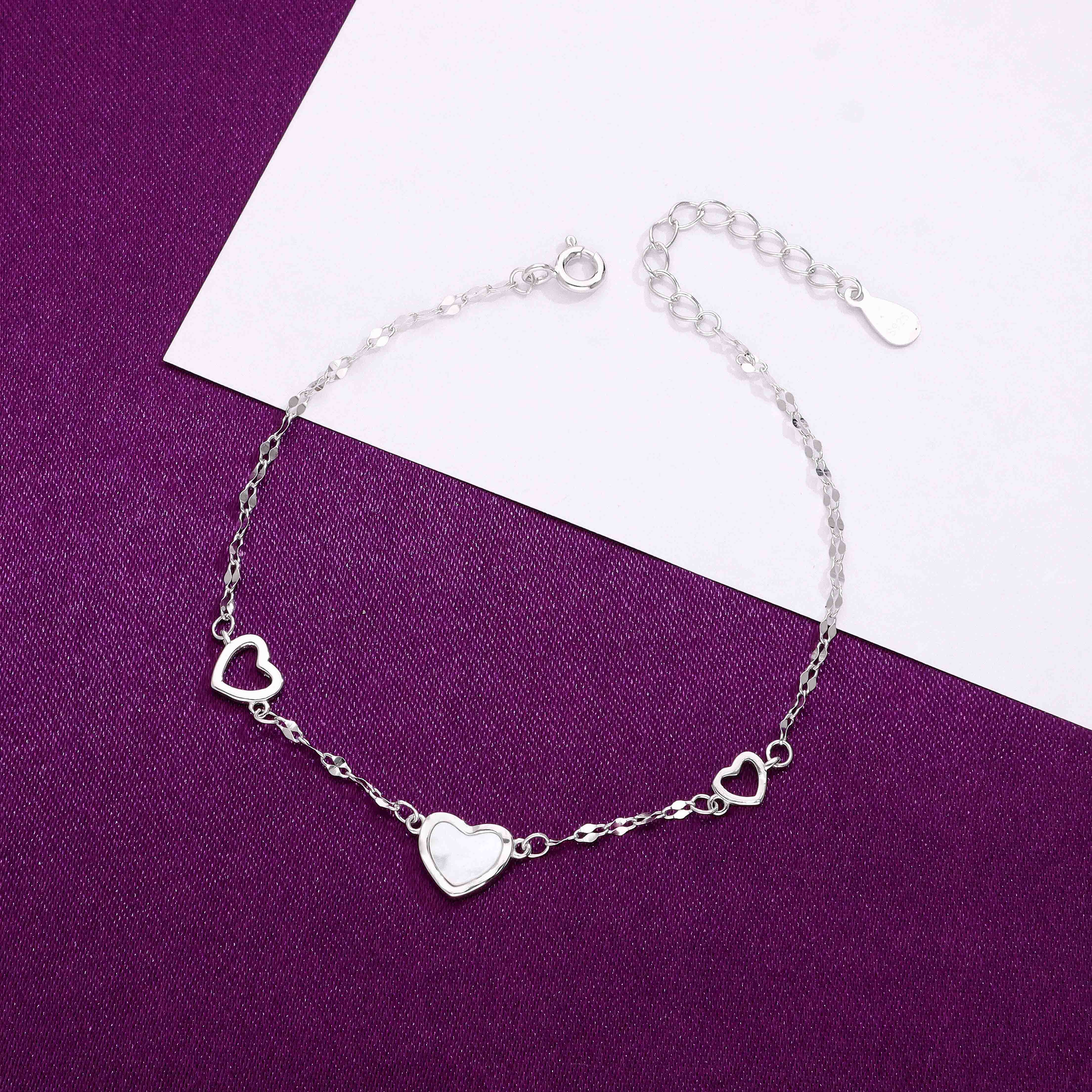 Alluring Heart Charm Silver Causal Bracelet - Image 9
