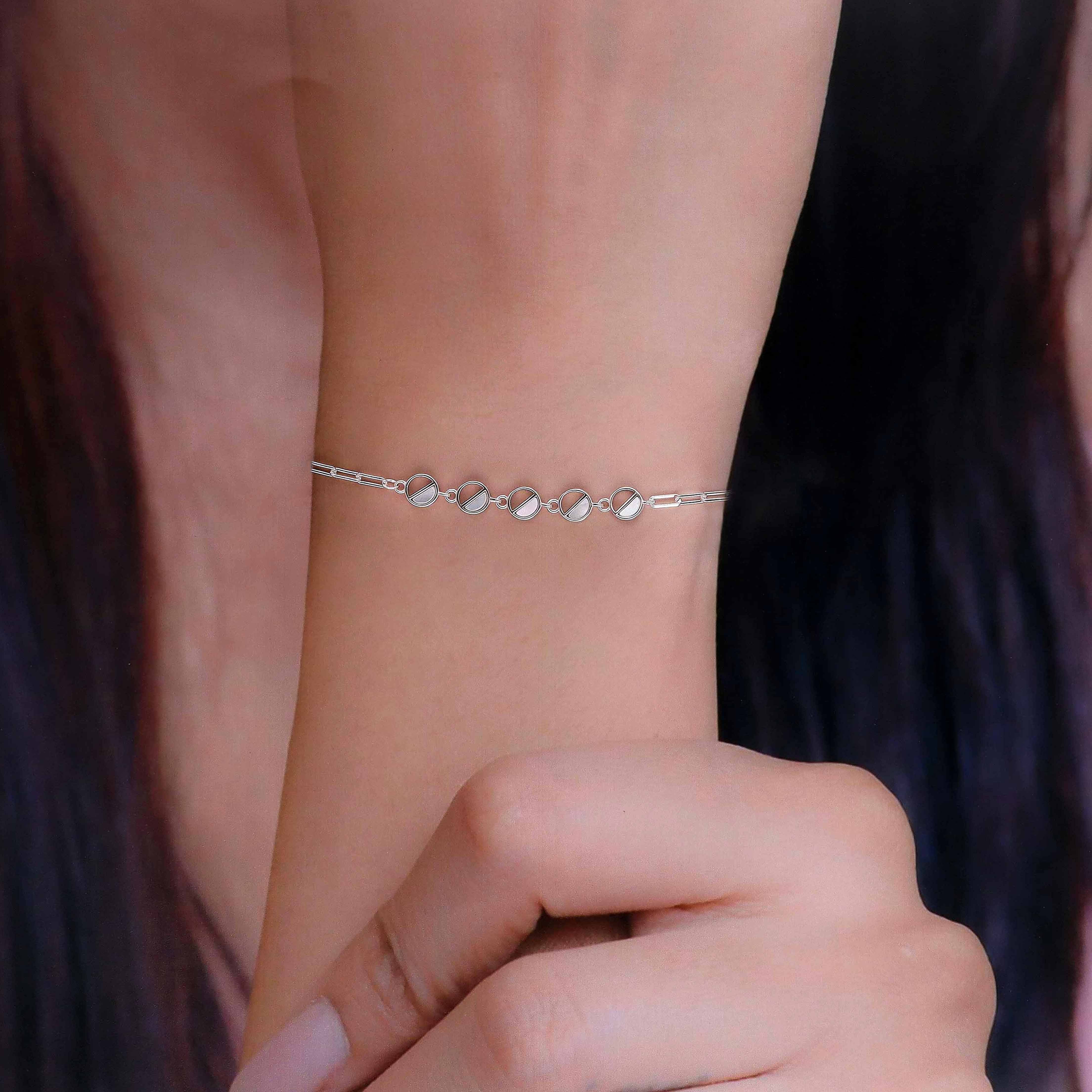 Circular Charms Silver Chain Bracelet - Image 4