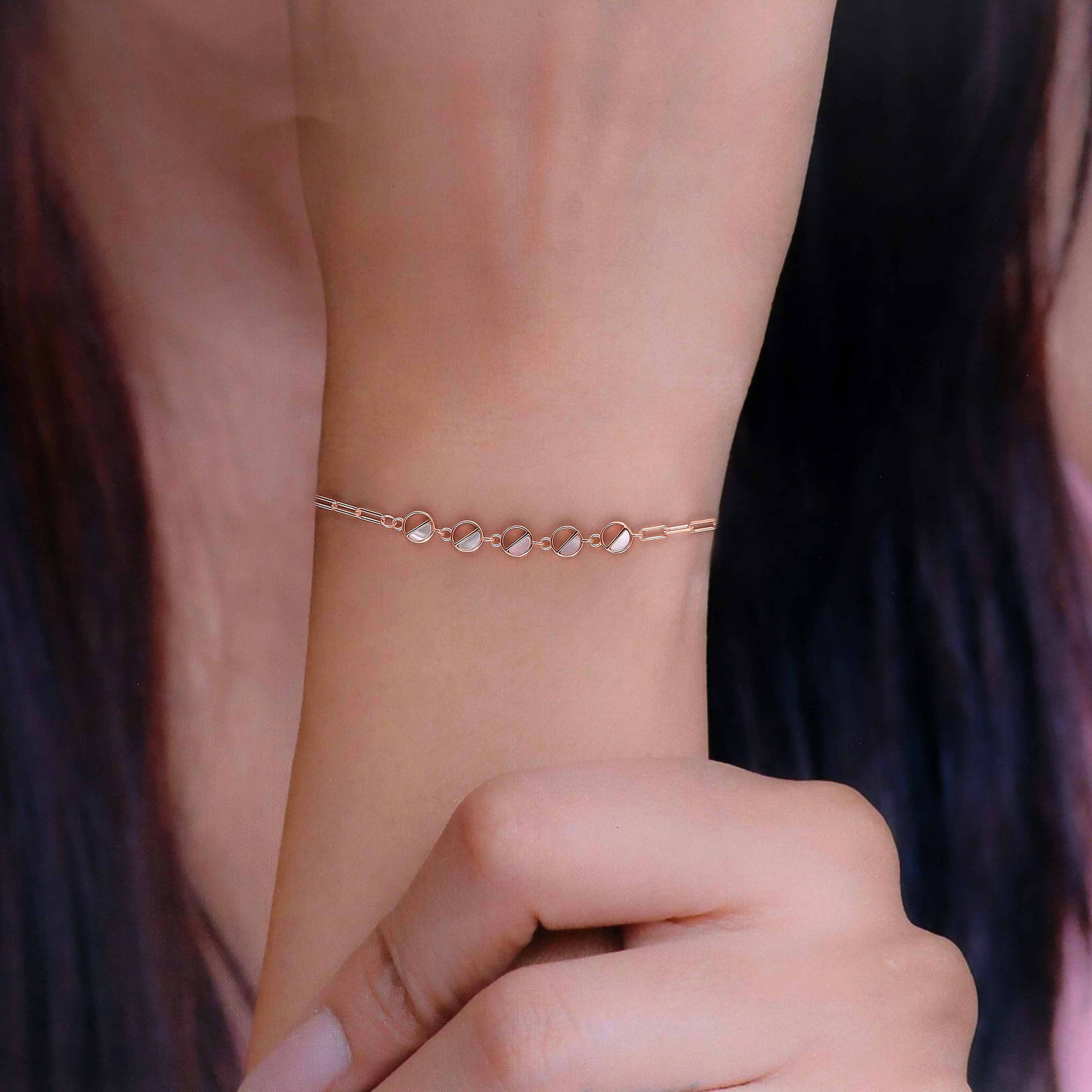 Circular Charms Silver Chain Bracelet - Image 5