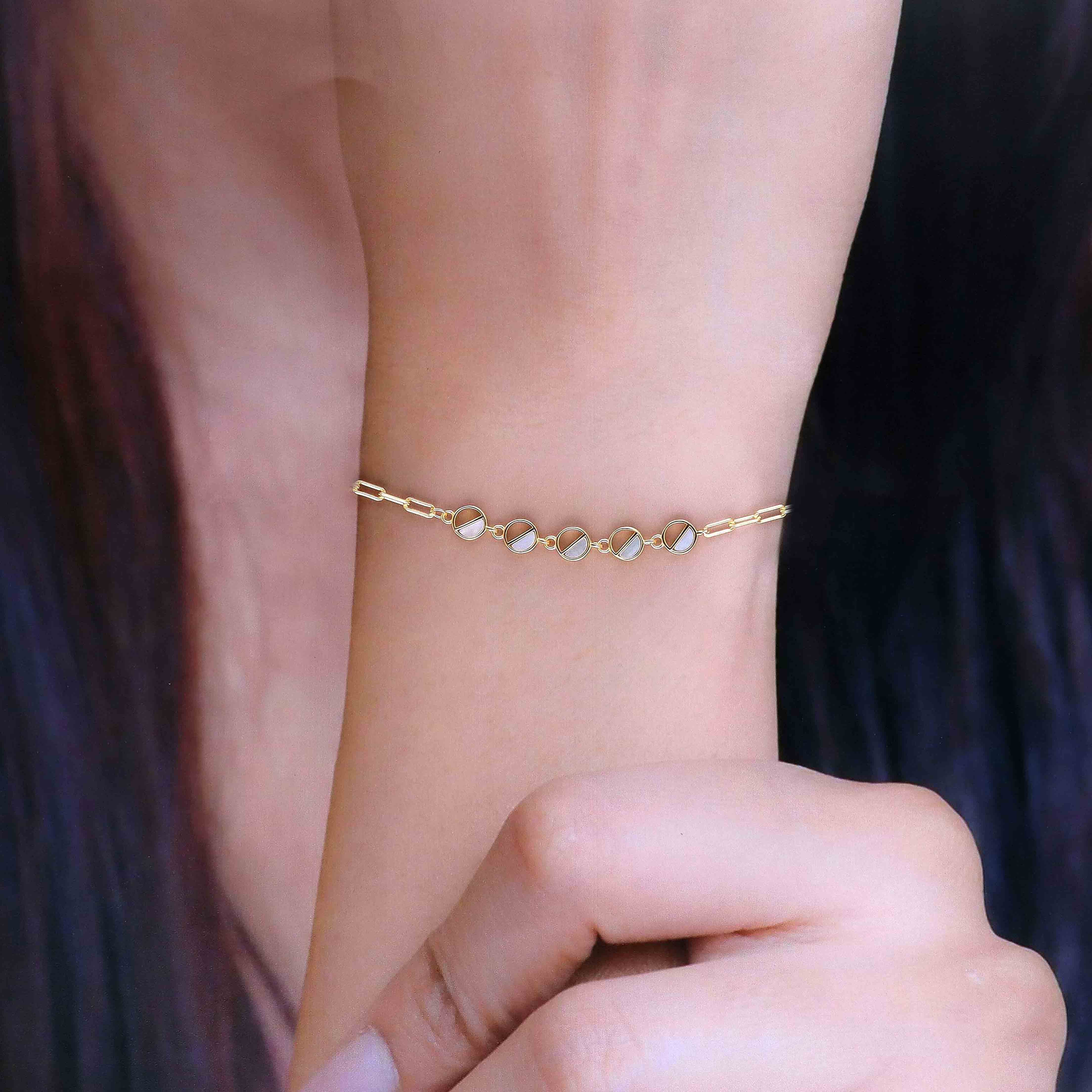 Circular Charms Silver Chain Bracelet - Image 6