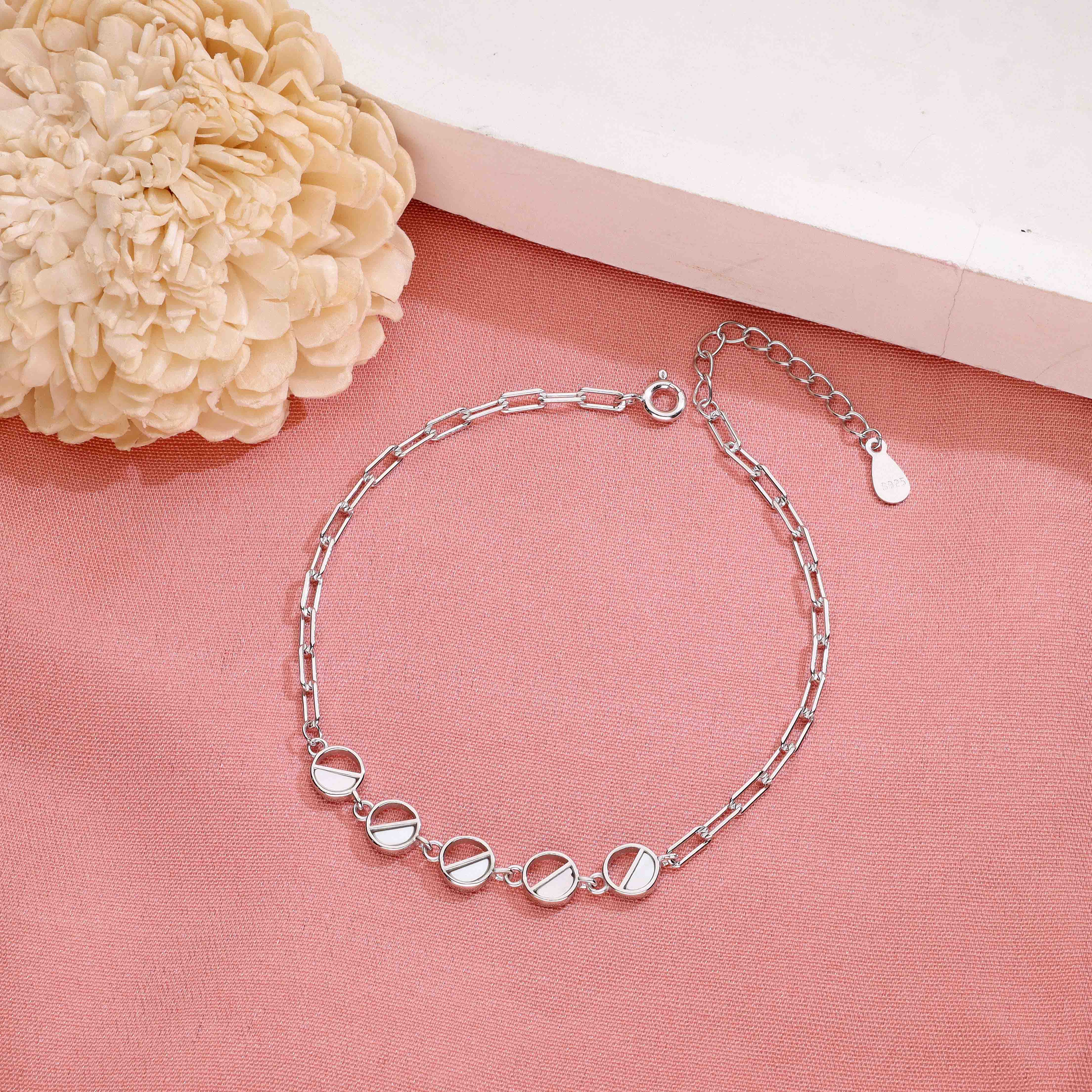 Circular Charms Silver Chain Bracelet - Image 9