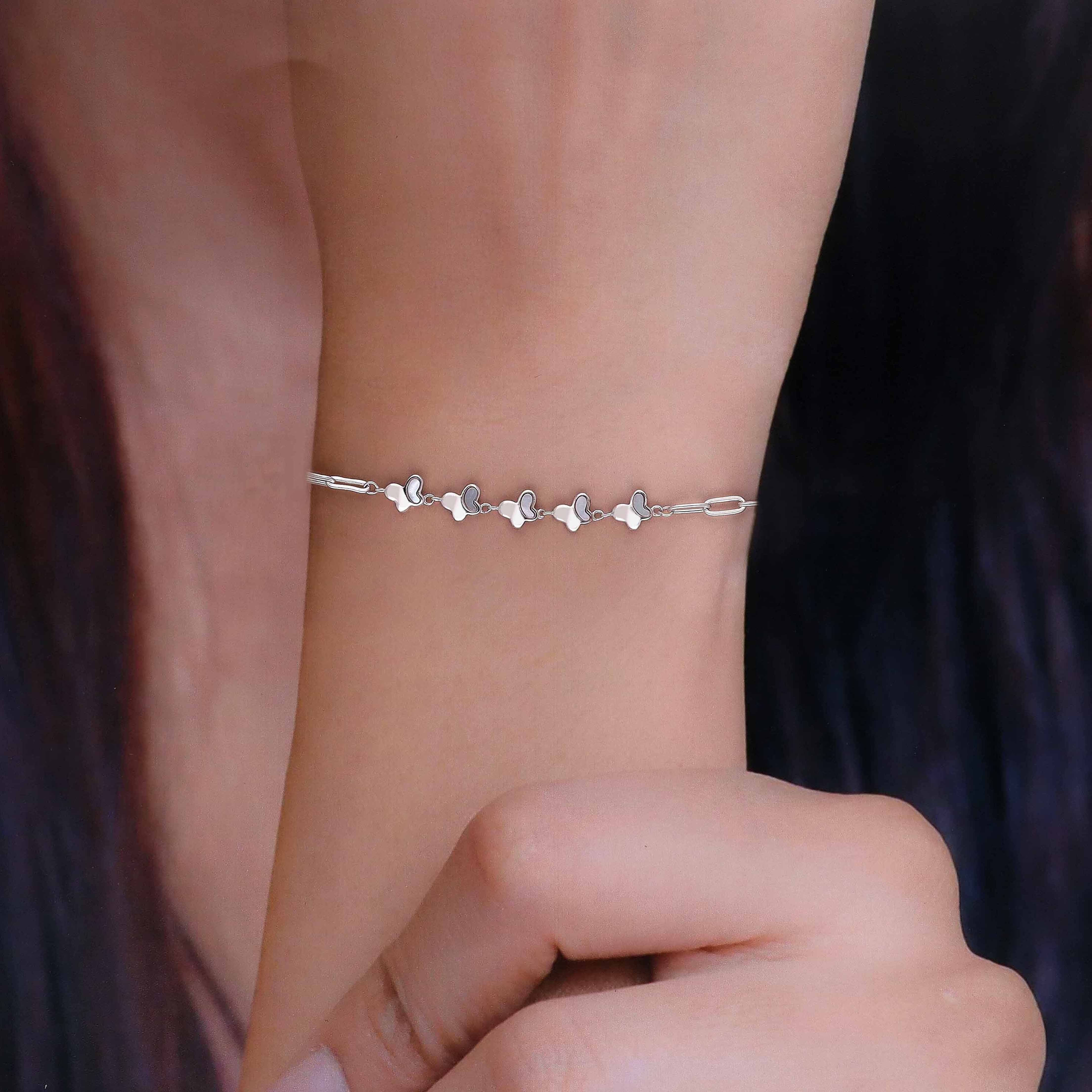 Strand of Butterflies Zircon Casual Silver Bracelet - Image 4