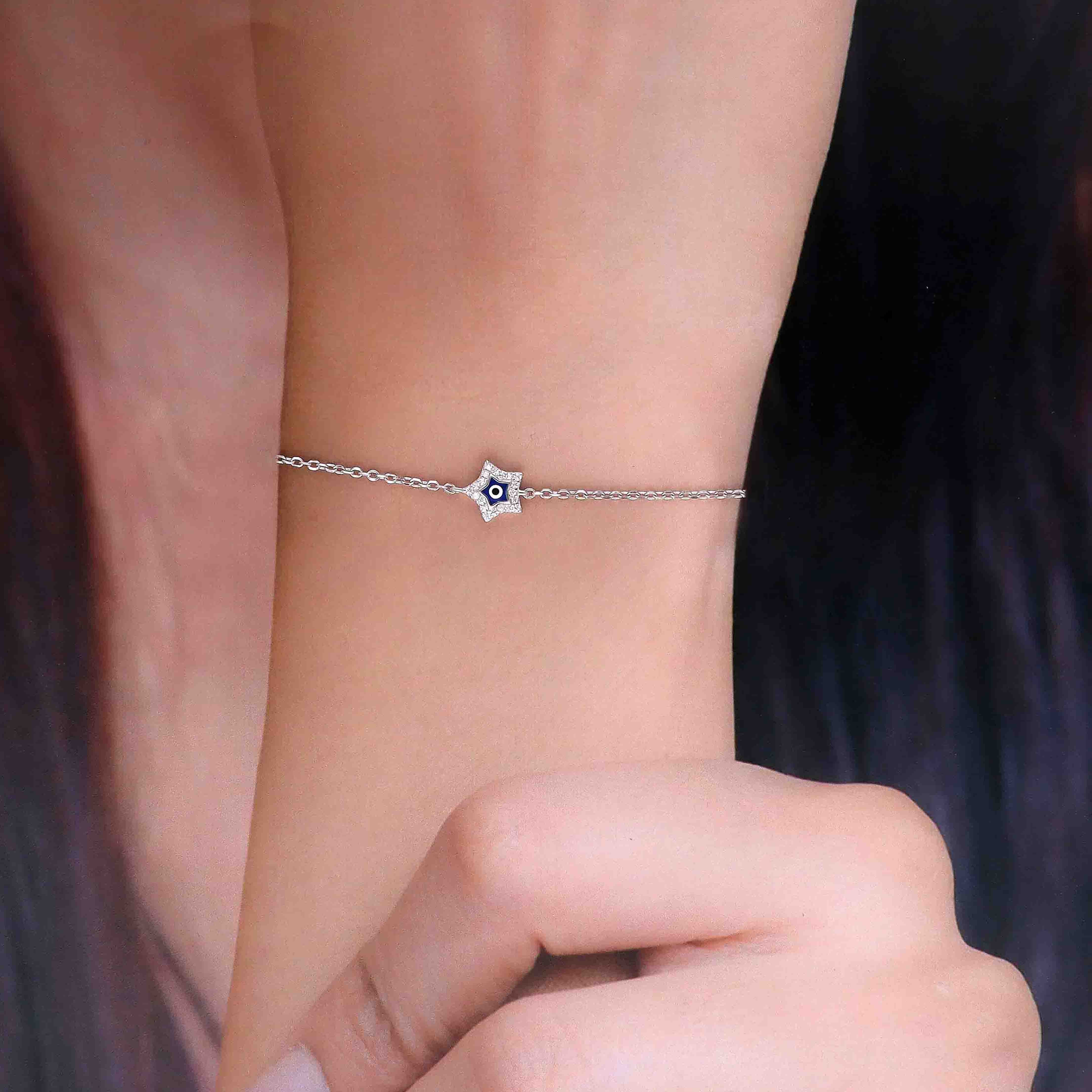 Minimalistic Star Evil Eye Silver Bracelet - Image 3