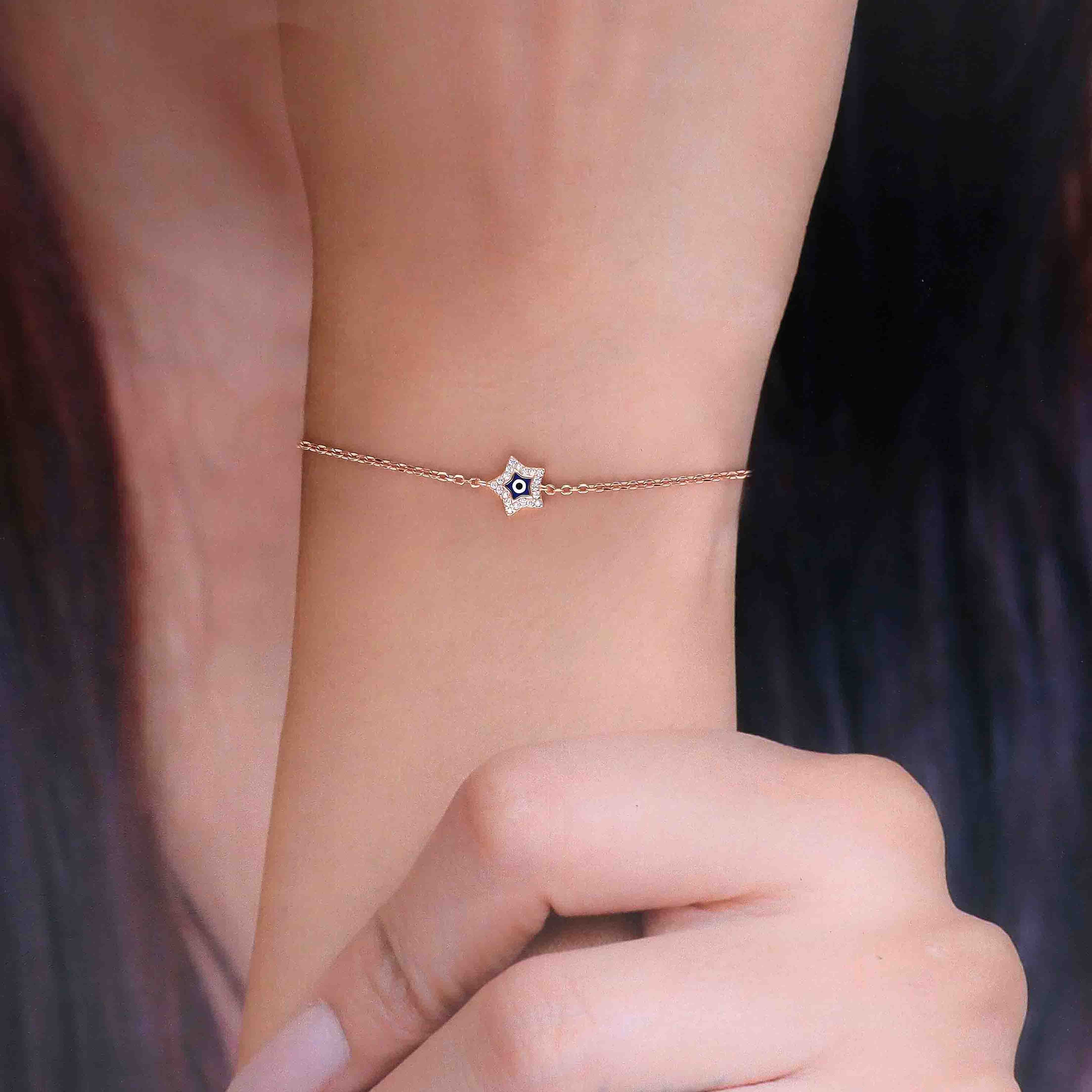 Minimalistic Star Evil Eye Silver Bracelet - Image 4