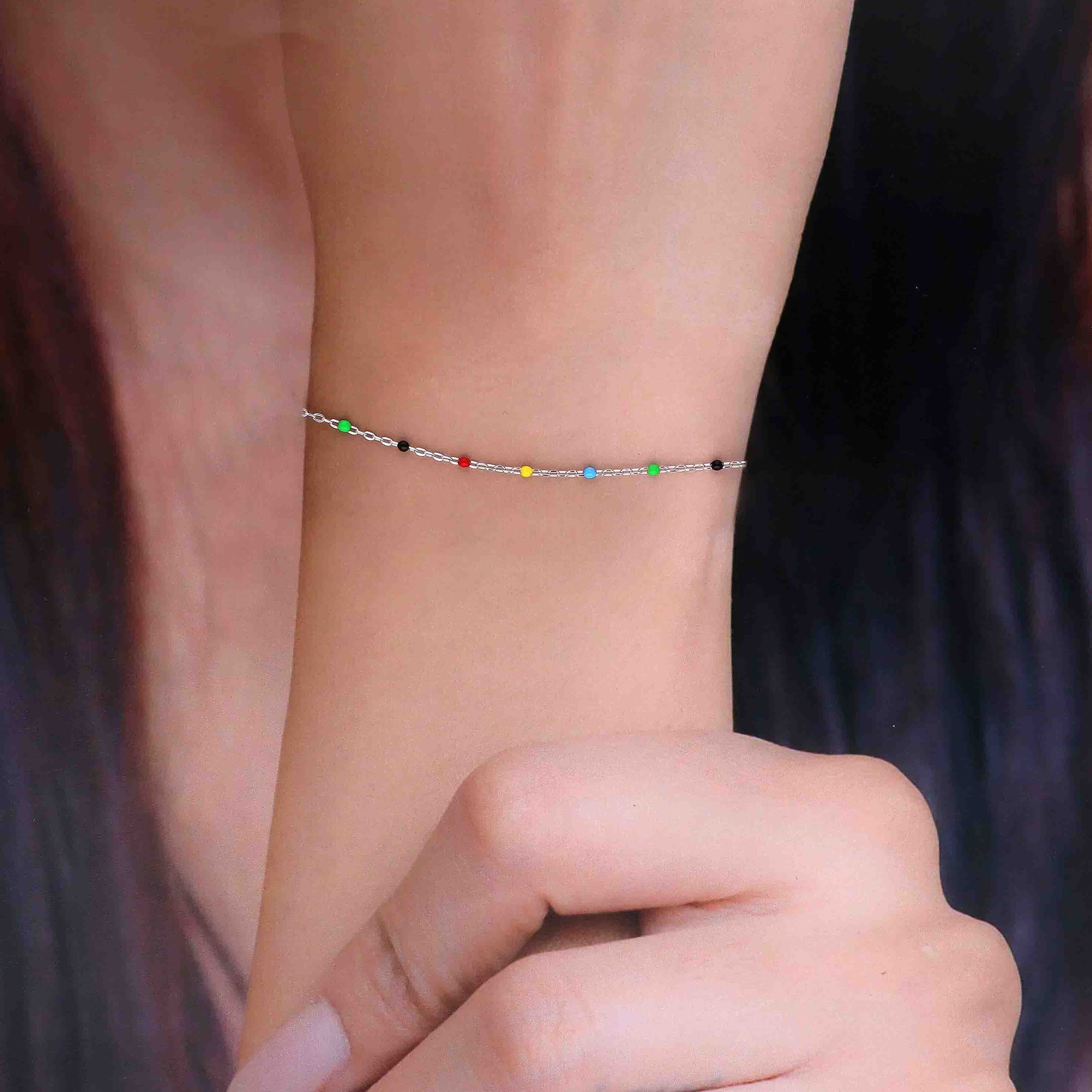 Silver TRENDY MULTI COLOUR BEADS Bracelet - Image 4
