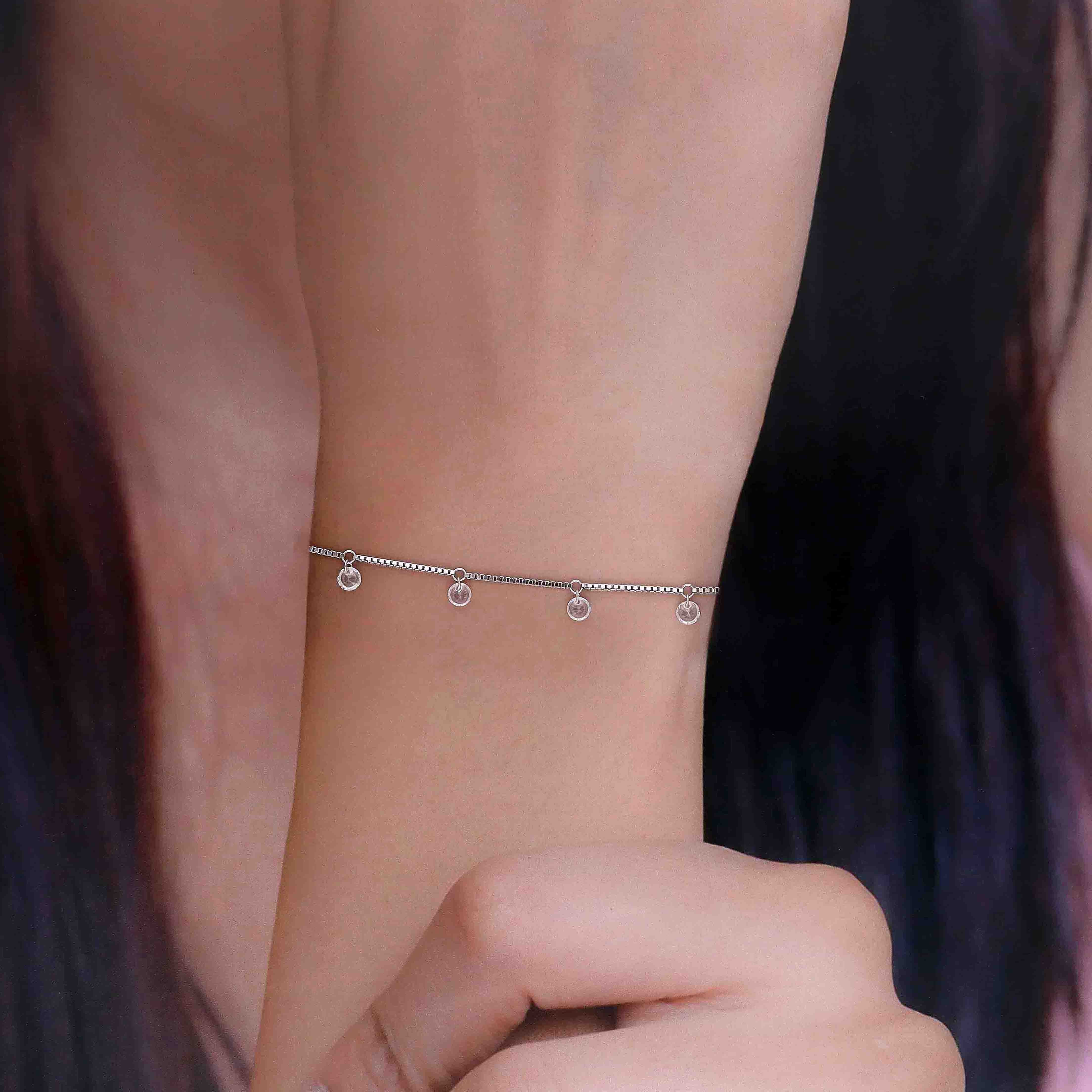 Minimalist 925 Sterling Silver Charm Drop Bracelet - Image 3