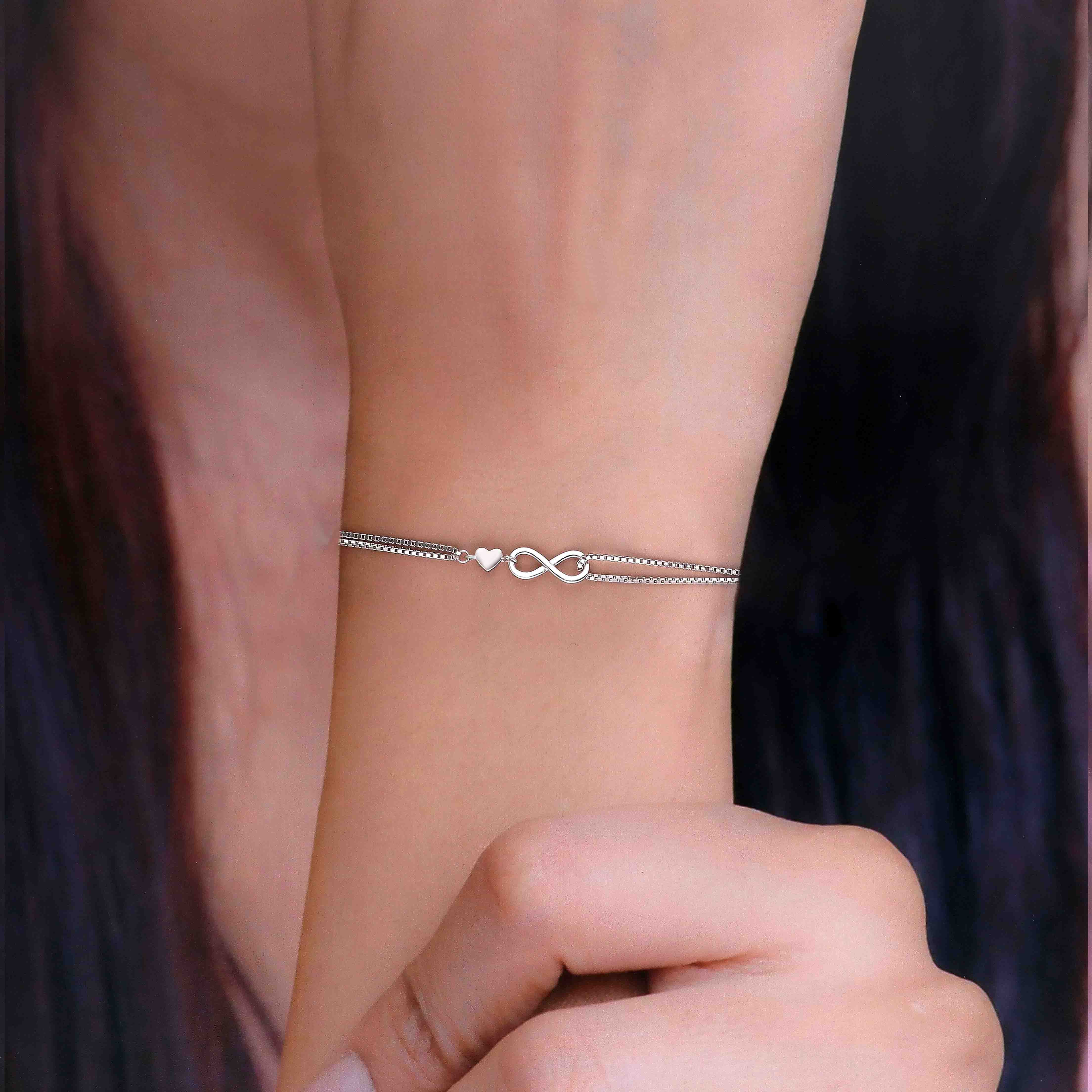 Silver Heart Charm Infinity Bracelet - Image 3