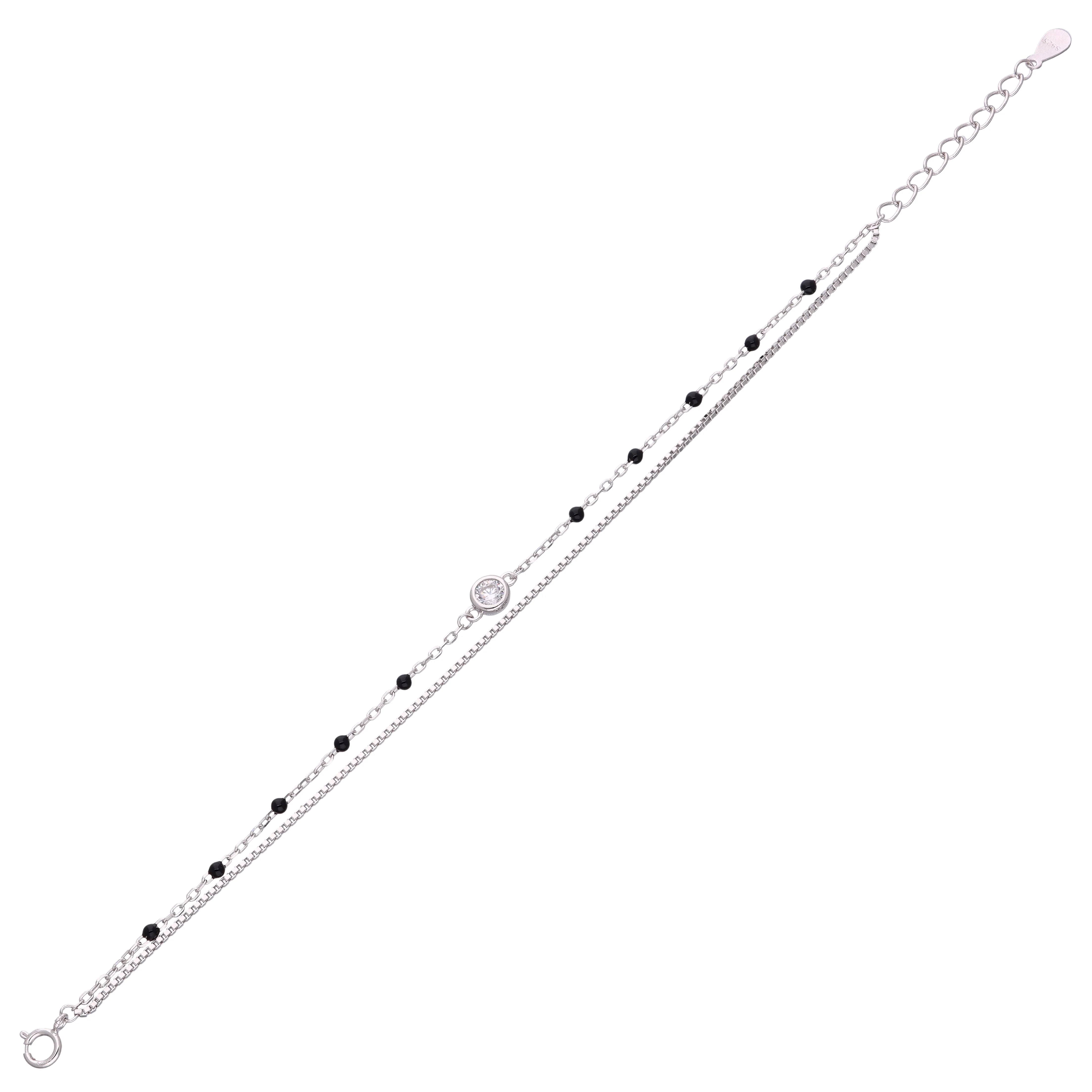Double Chain with Black Beads Silver Bracelet - Image 5