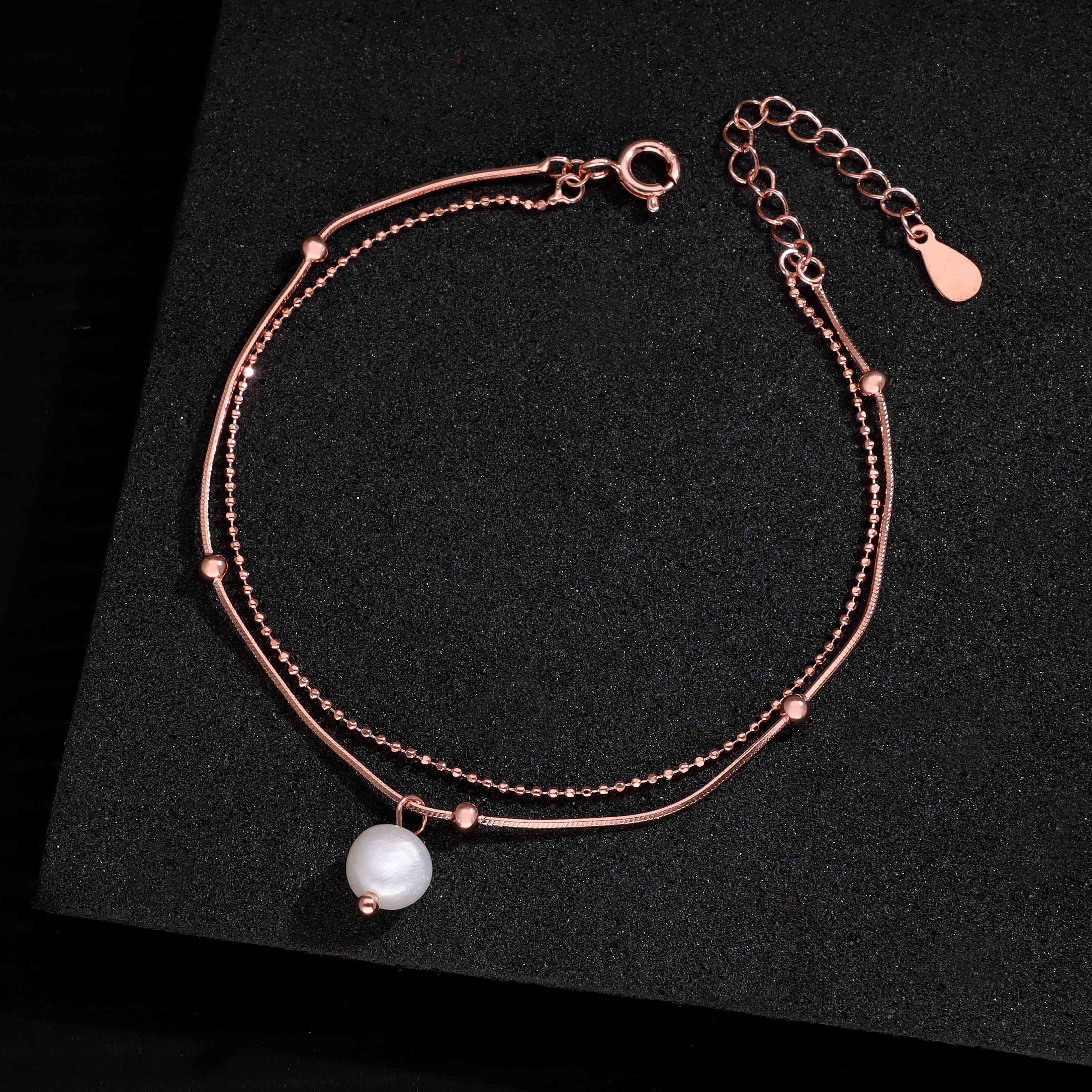 Elegant Pearl Layered Charm Silver Bracelet - Image 2
