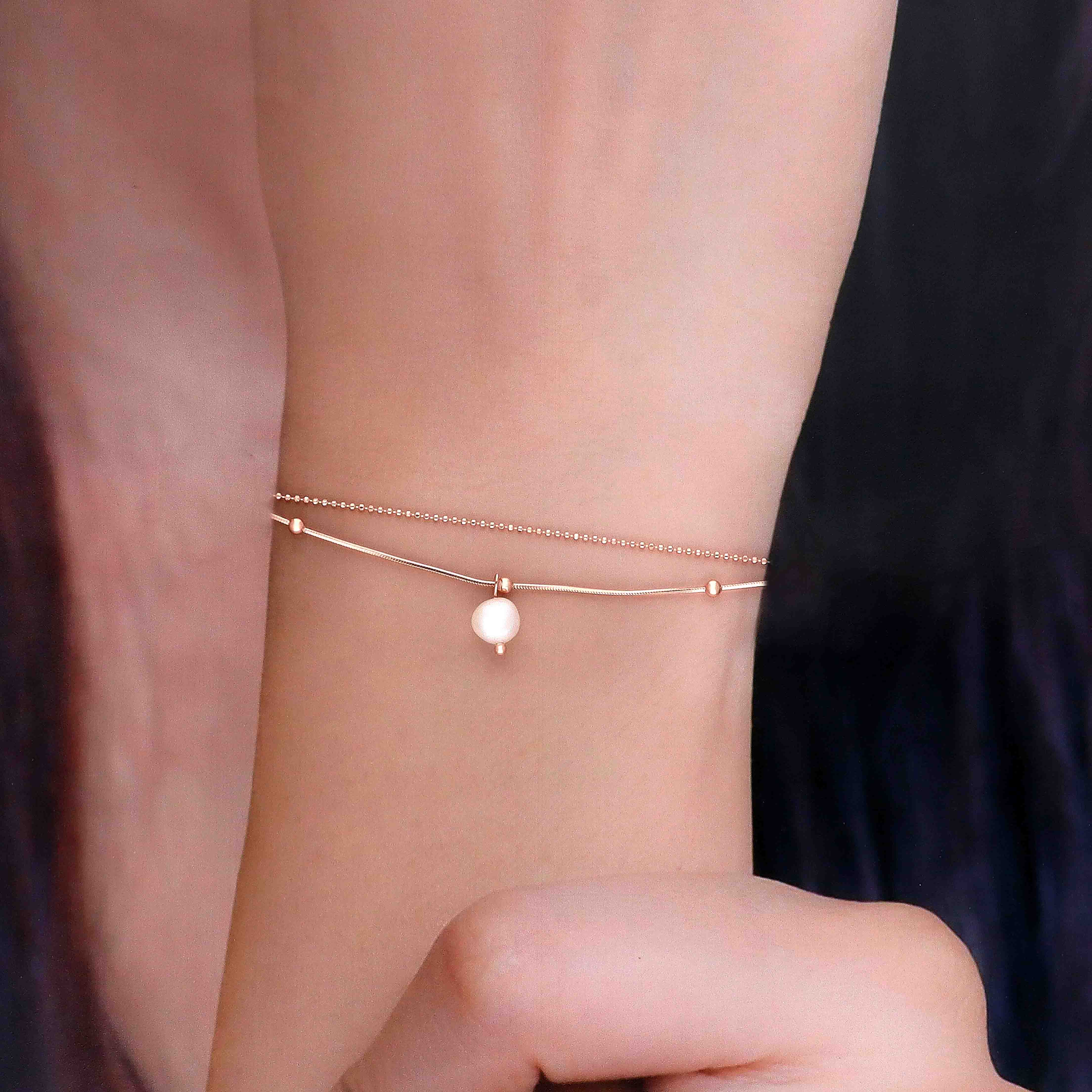 Elegant Pearl Layered Charm Silver Bracelet - Image 4