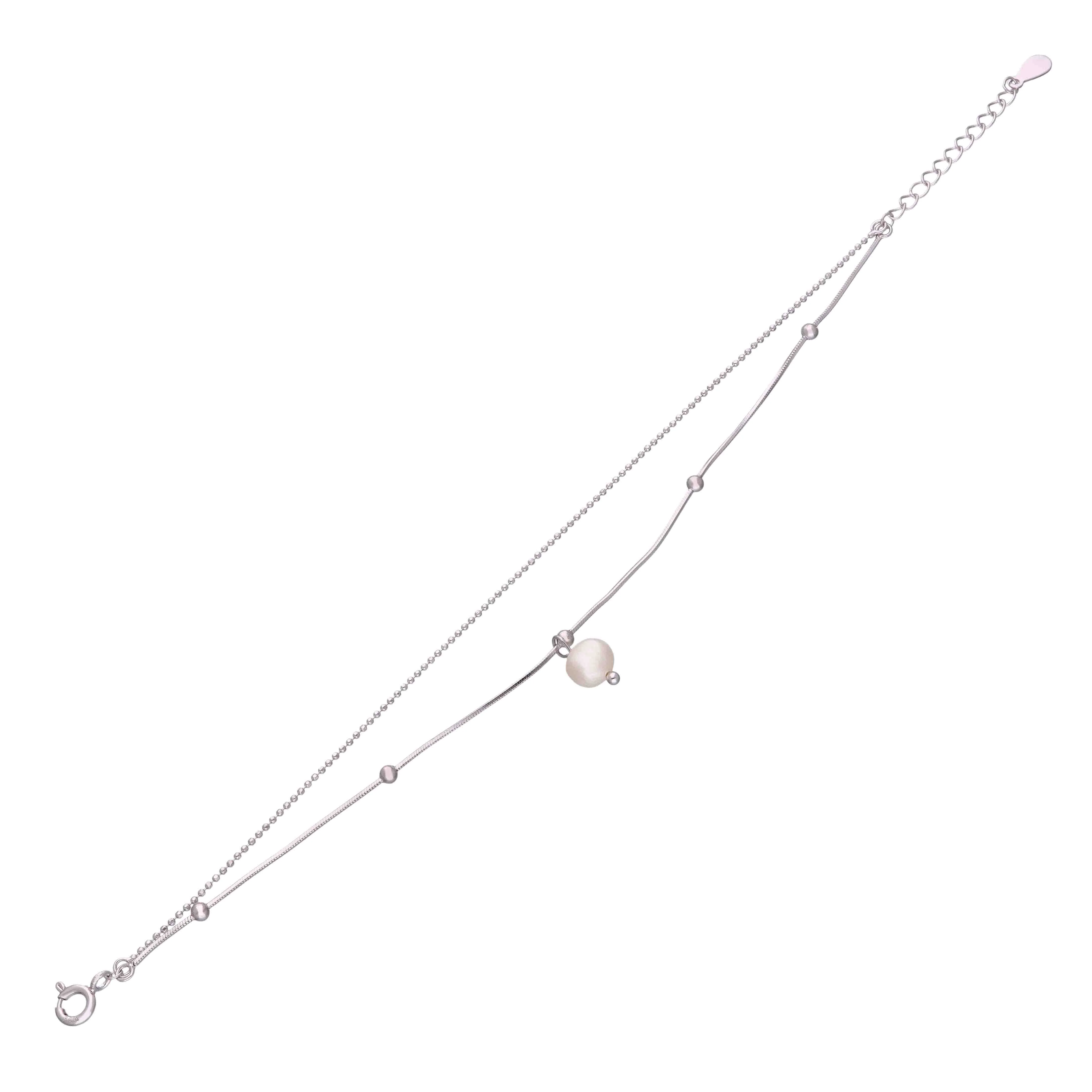 Elegant Pearl Layered Charm Silver Bracelet - Image 5