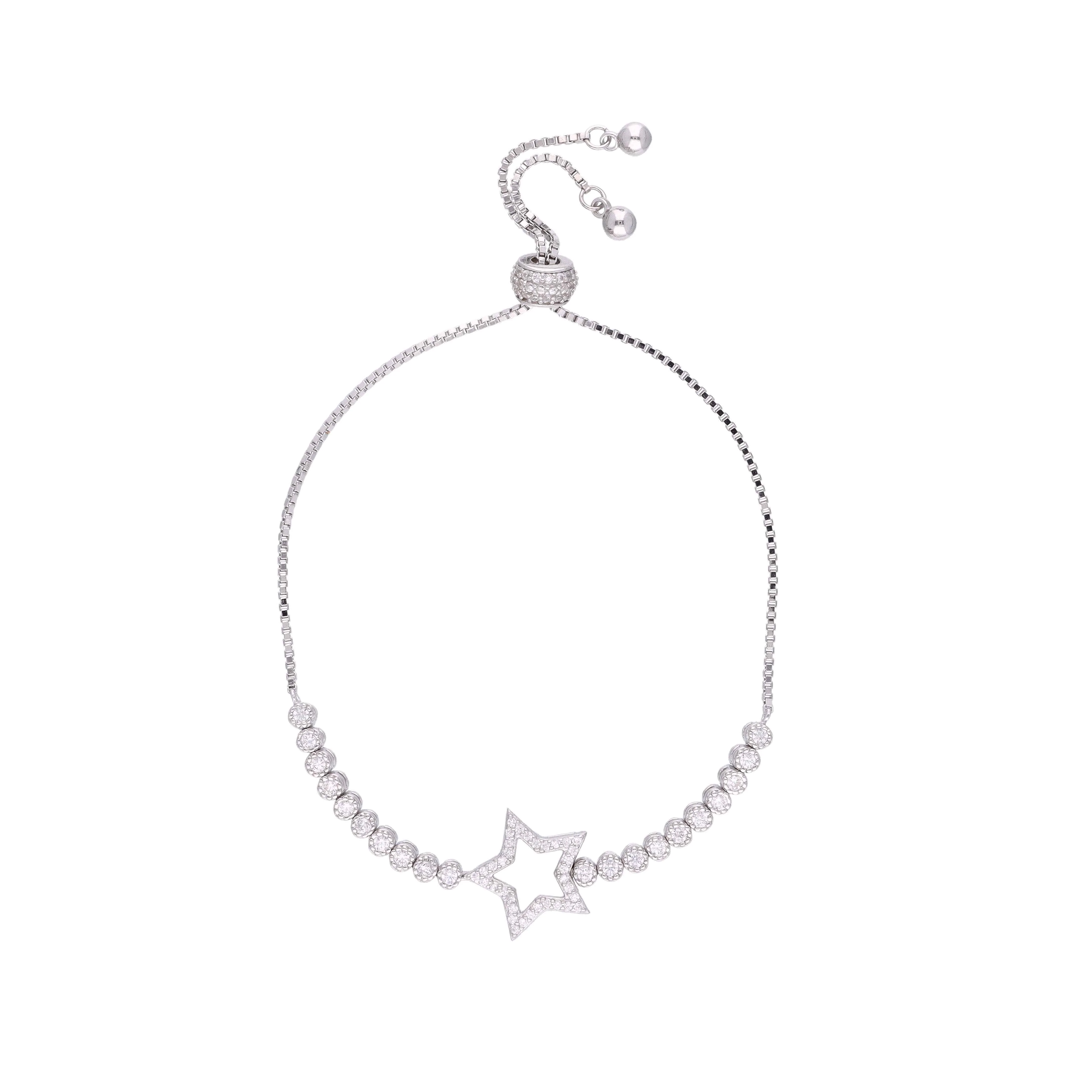 Sterling Silver Zircon Studded Star Charm Bracelet - Image 3