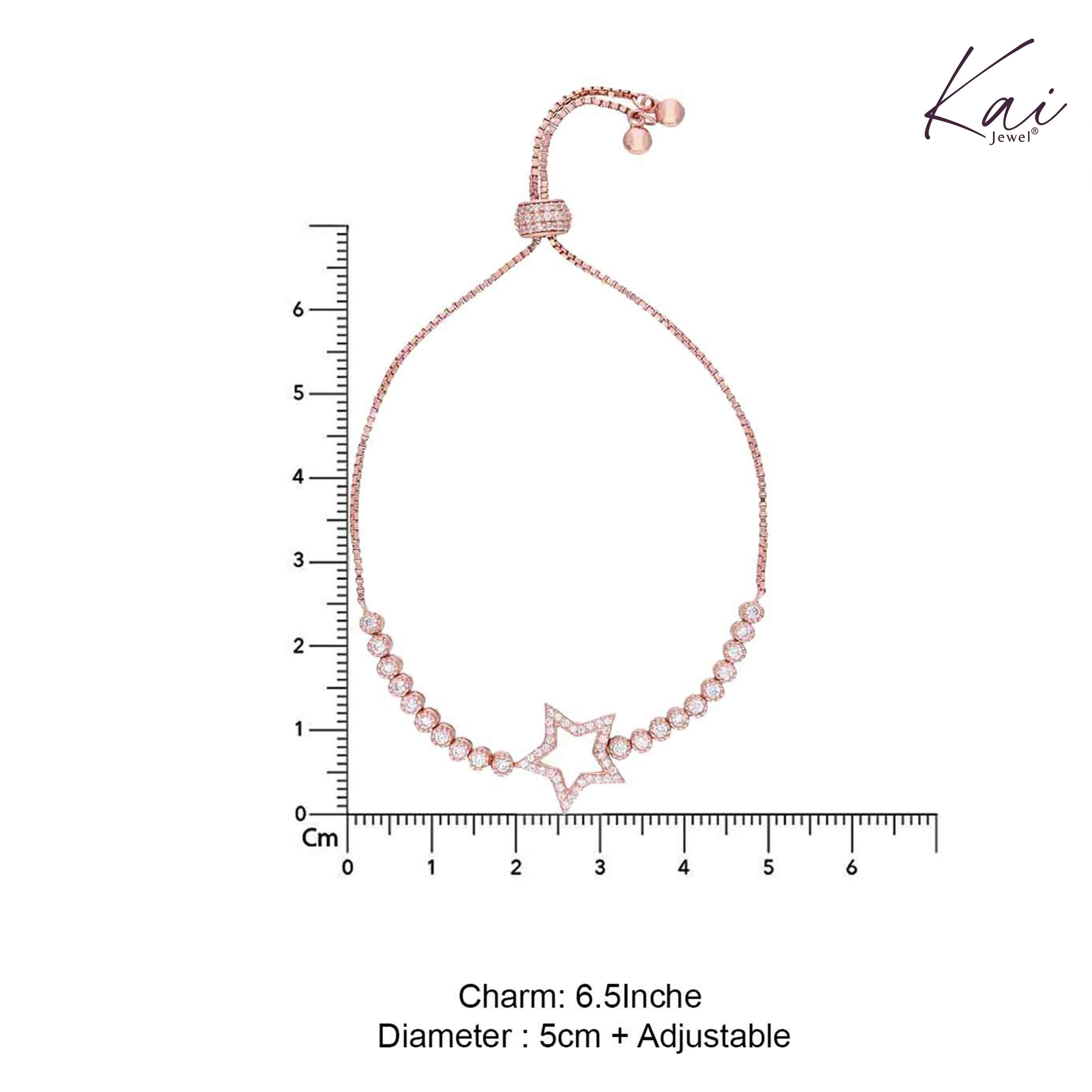 Sterling Silver Zircon Studded Star Charm Bracelet - Image 4