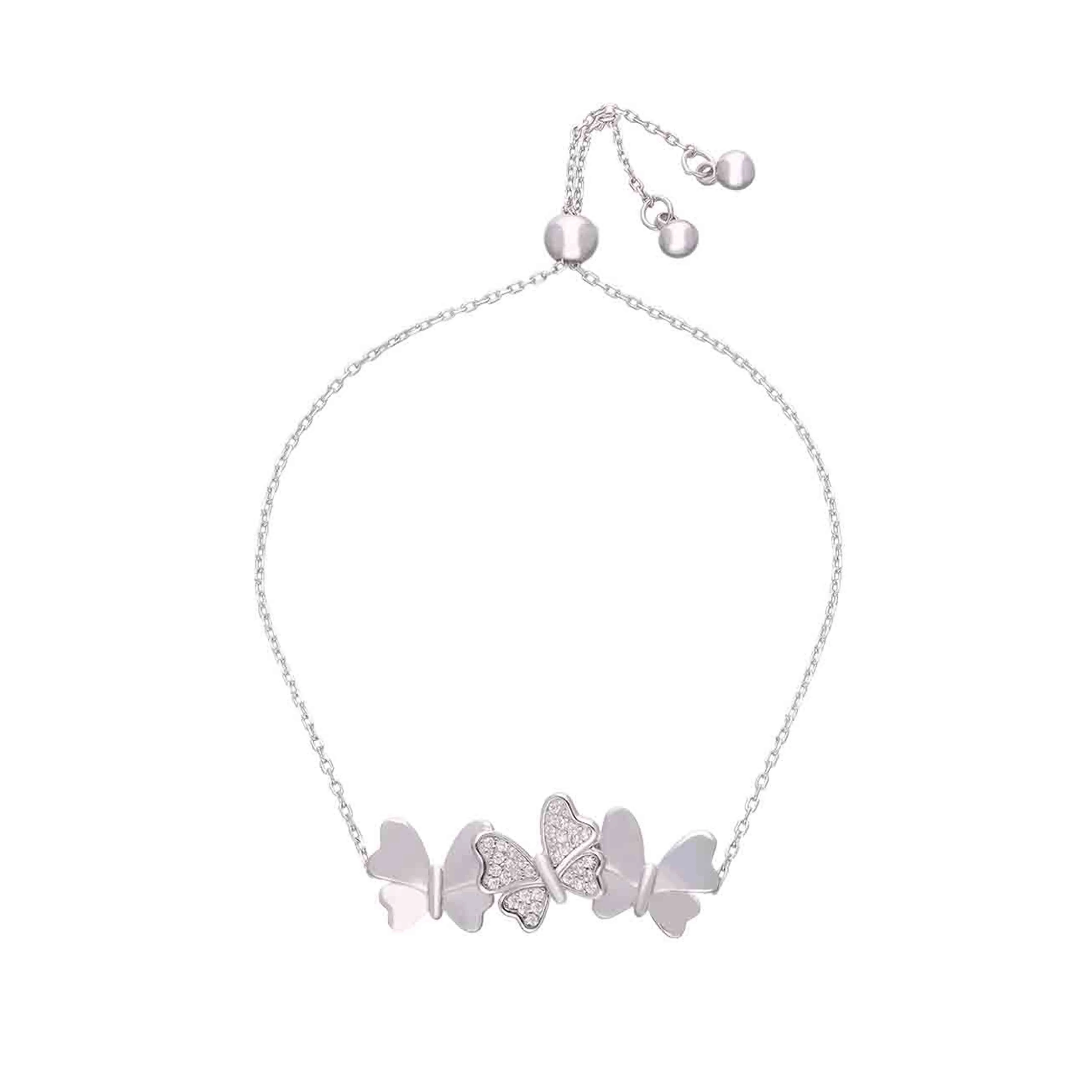 Sterling Silver Zircon Studded Butterfly Bracelet - Image 3