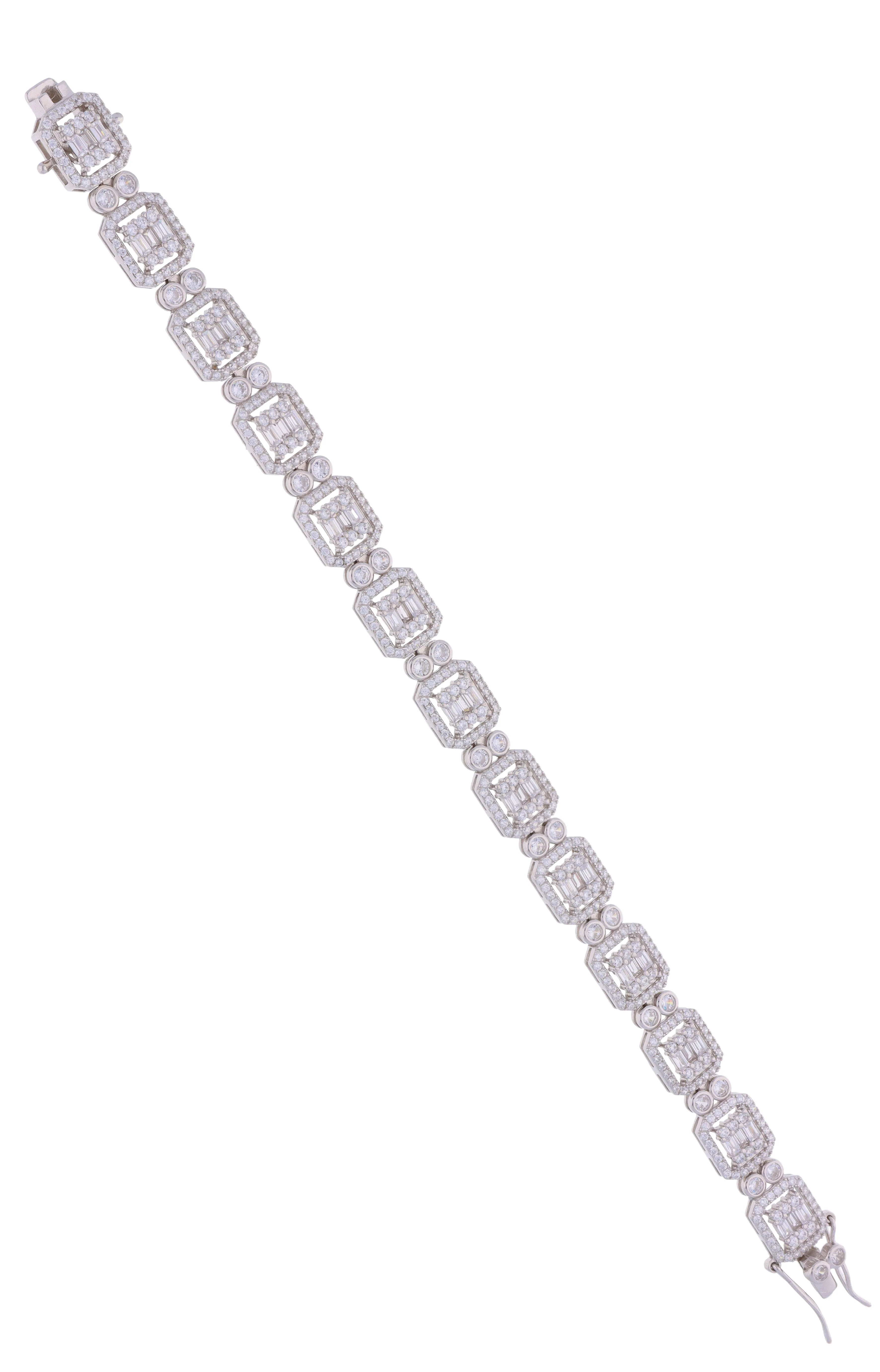 Charming Rectangle Baguettes Zircon Cube Silver Tennis Bracelet - Image 3