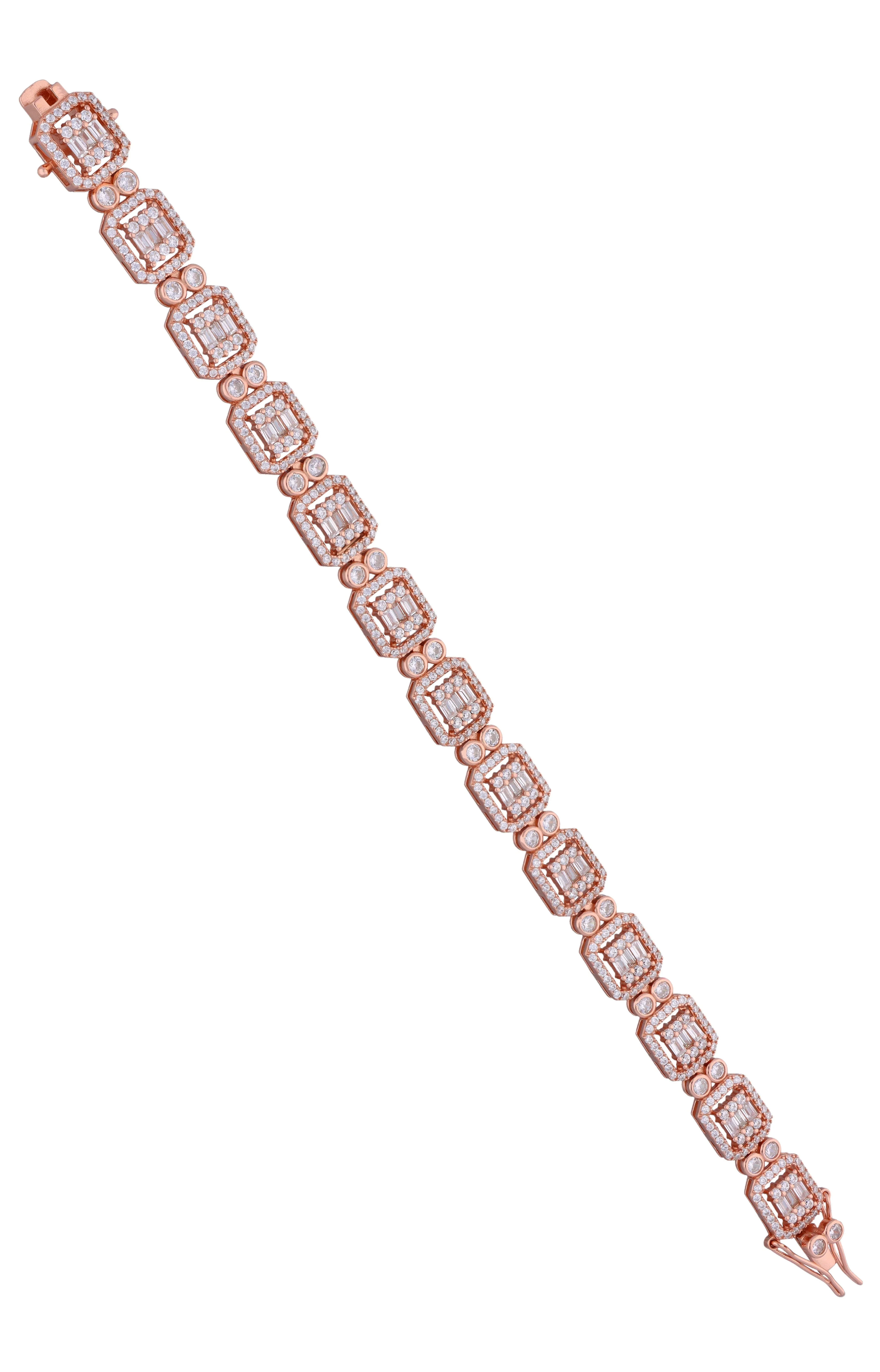 Charming Rectangle Baguettes Zircon Cube Silver Tennis Bracelet - Image 4