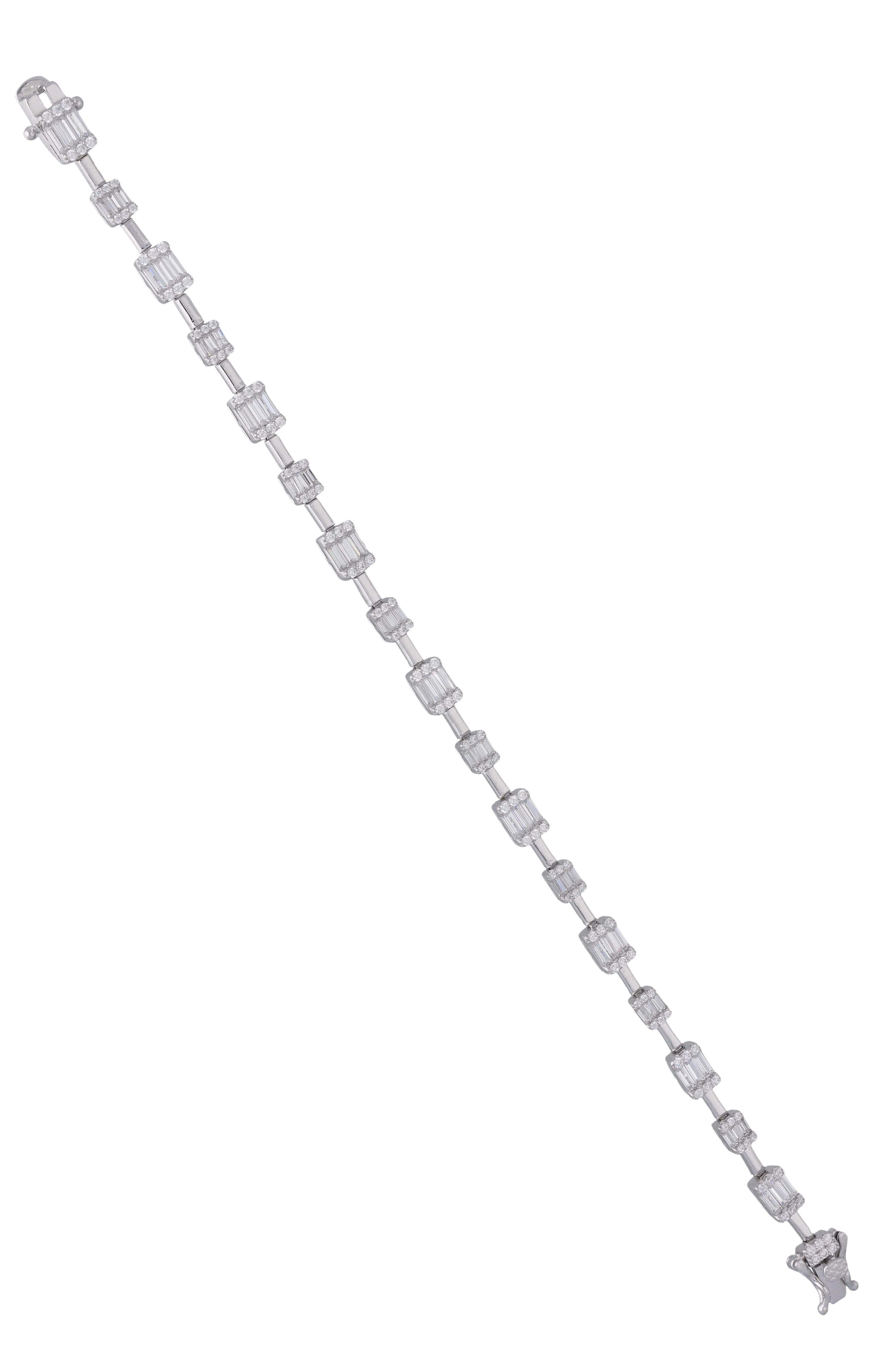 Simple Rectangle Baguettes Silver Tennis Bracelet - Image 3