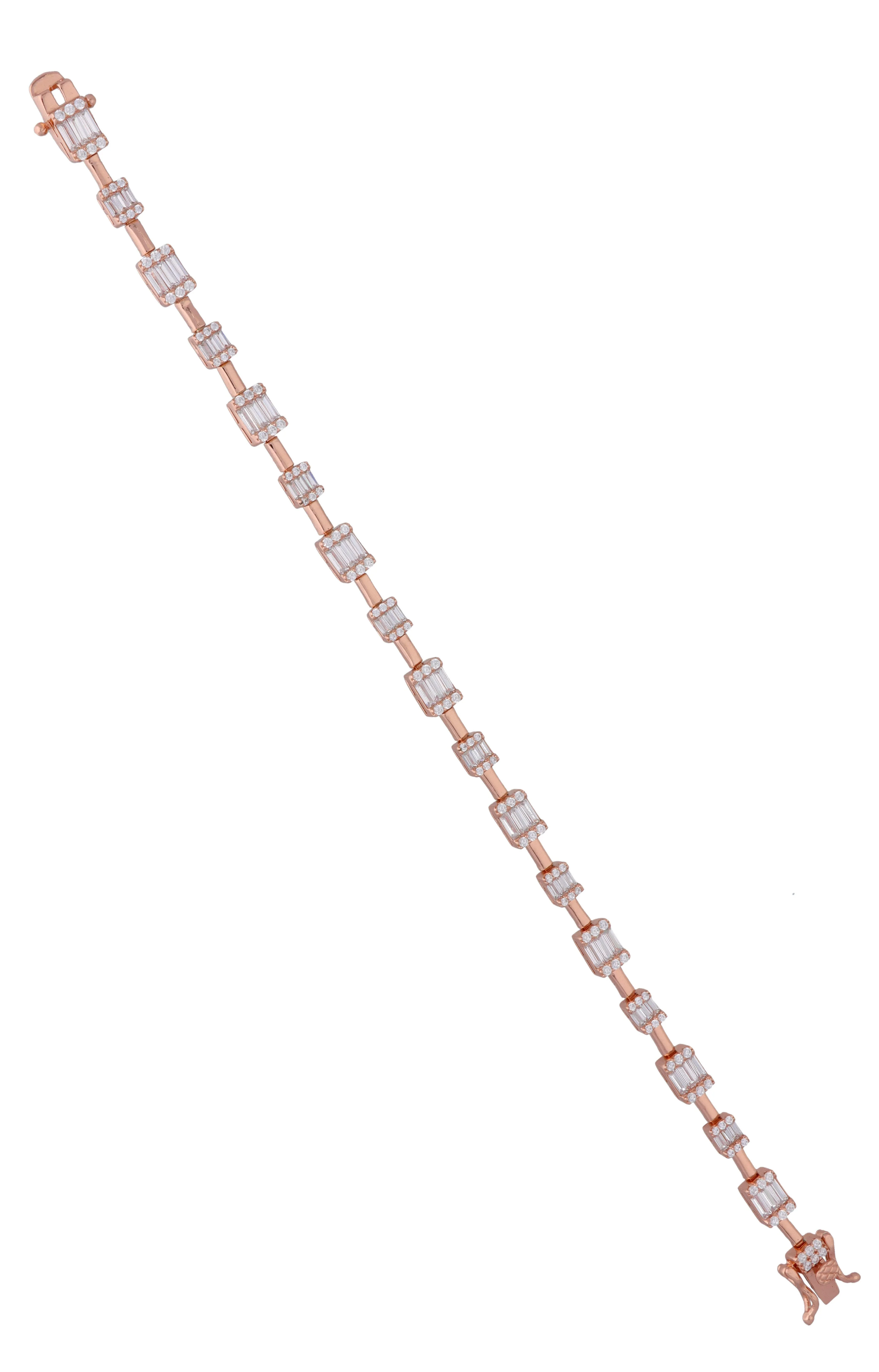 Simple Rectangle Baguettes Silver Tennis Bracelet - Image 4