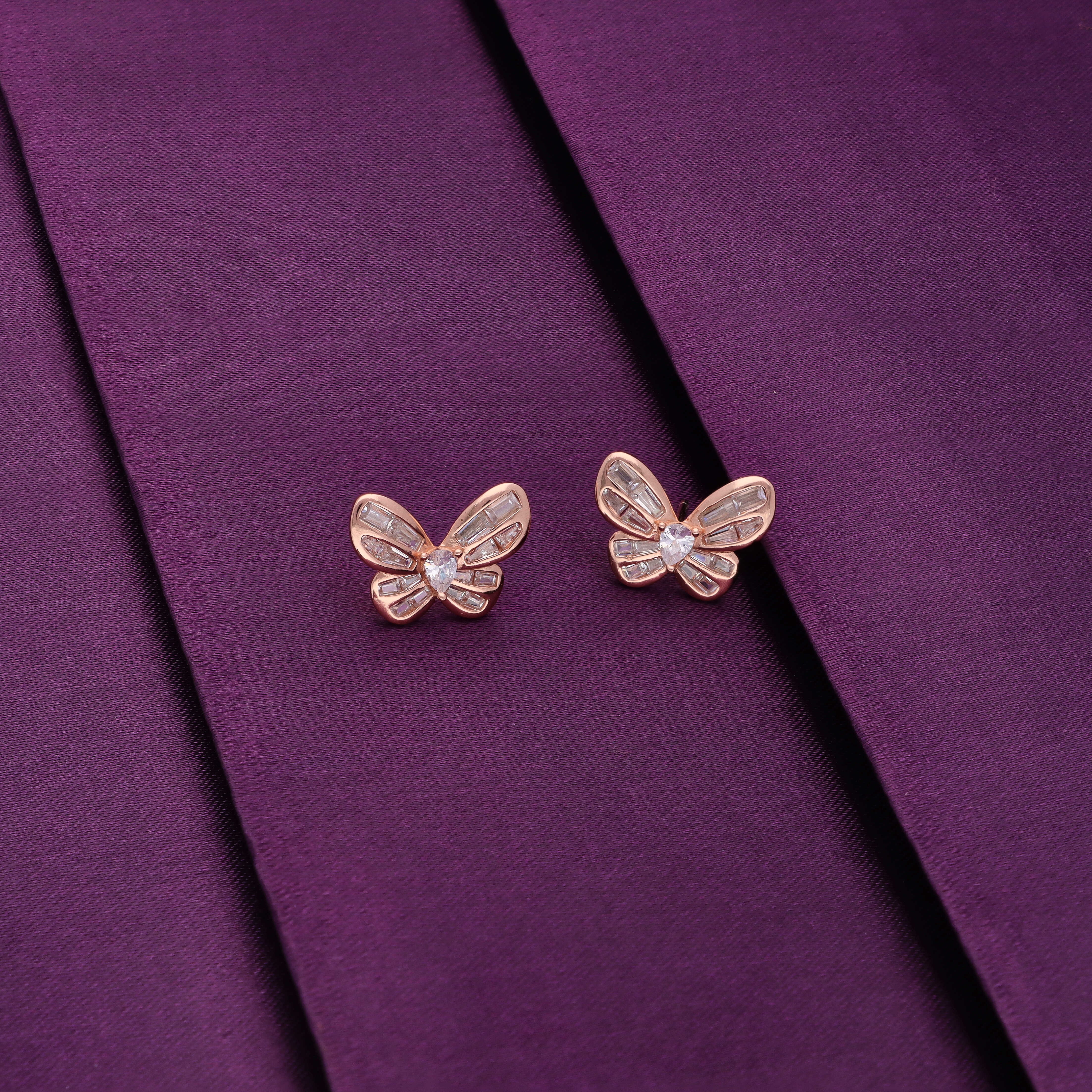 Crystal Butterflies Casual Silver Studs Earrings - Image 2