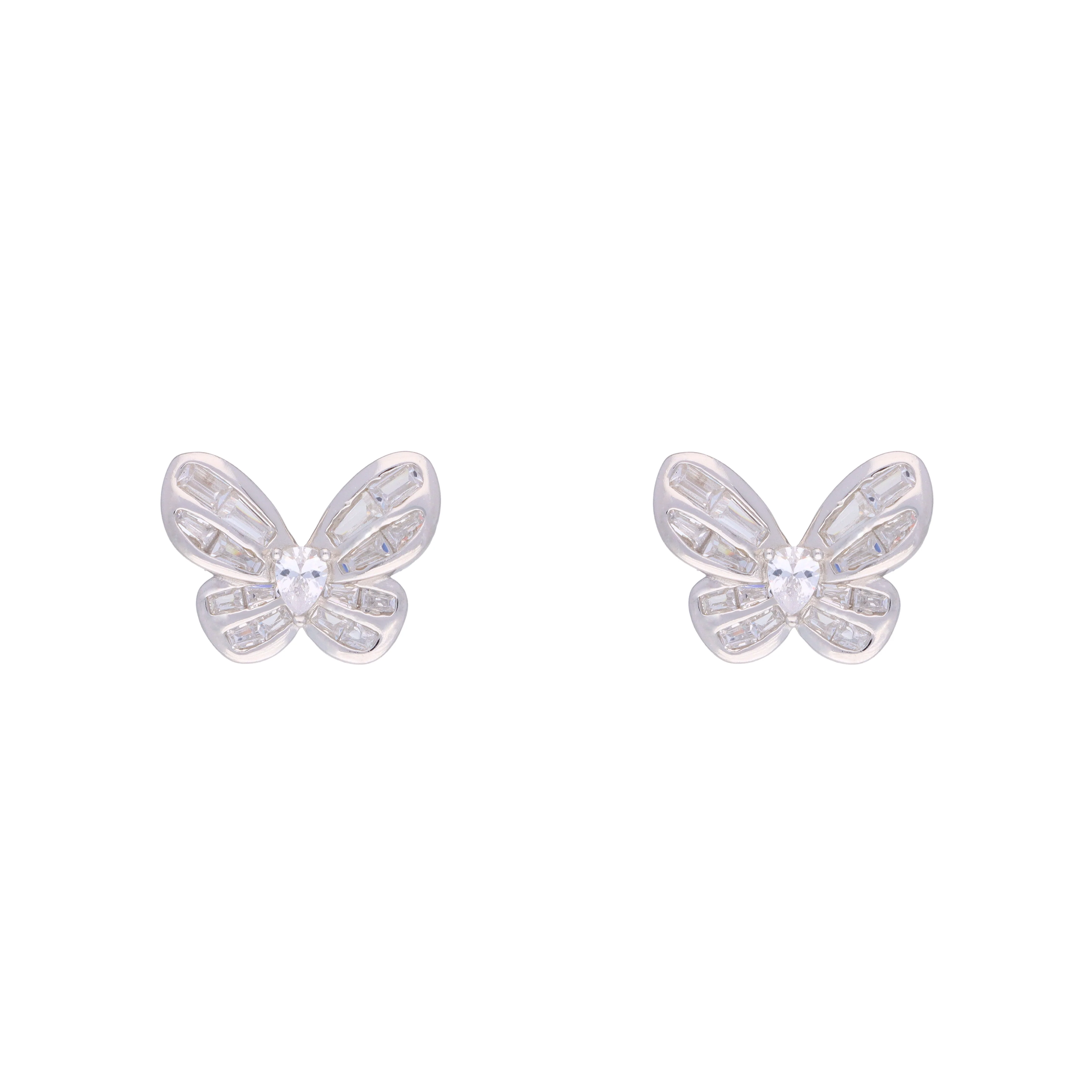 Crystal Butterflies Casual Silver Studs Earrings - Image 3