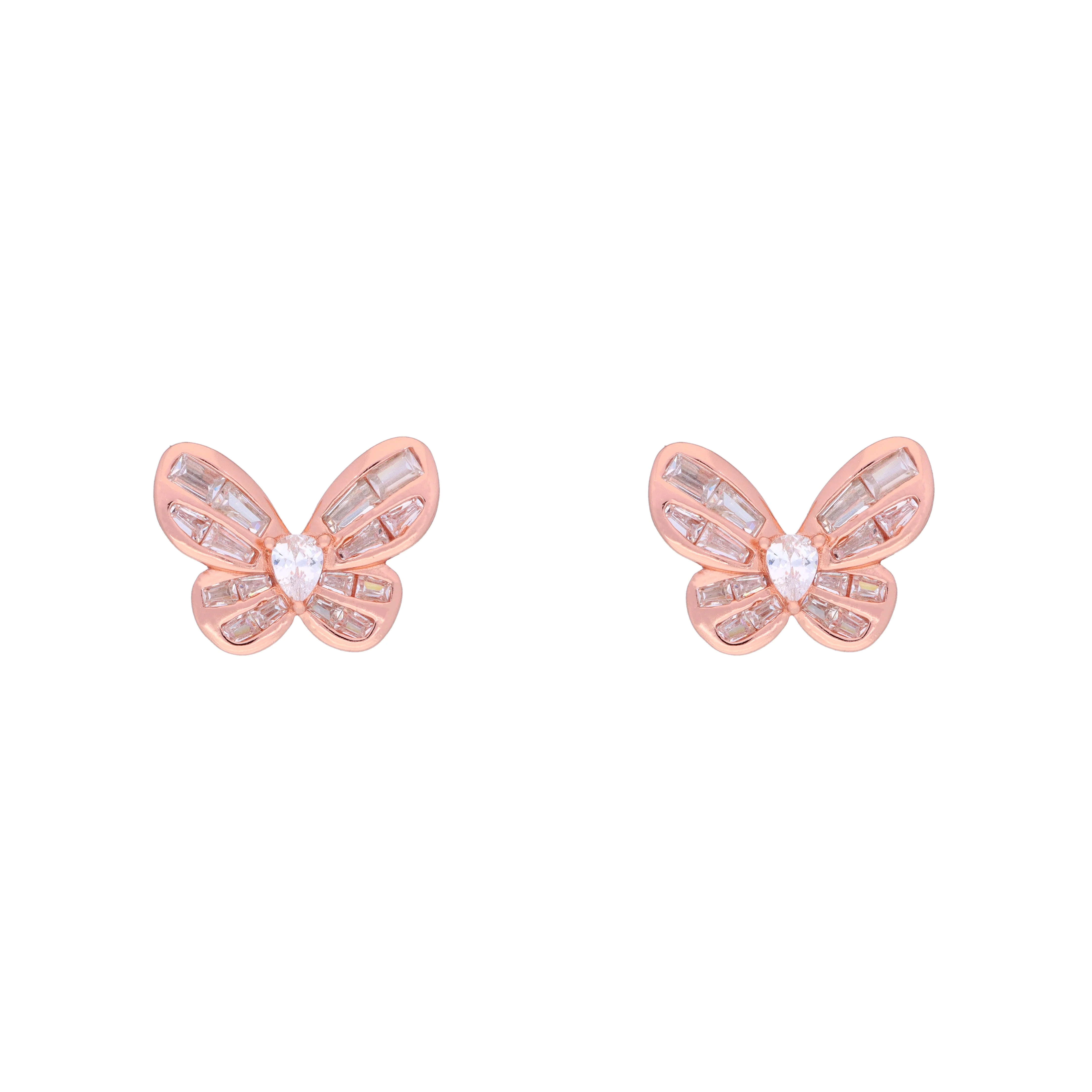 Crystal Butterflies Casual Silver Studs Earrings - Image 4