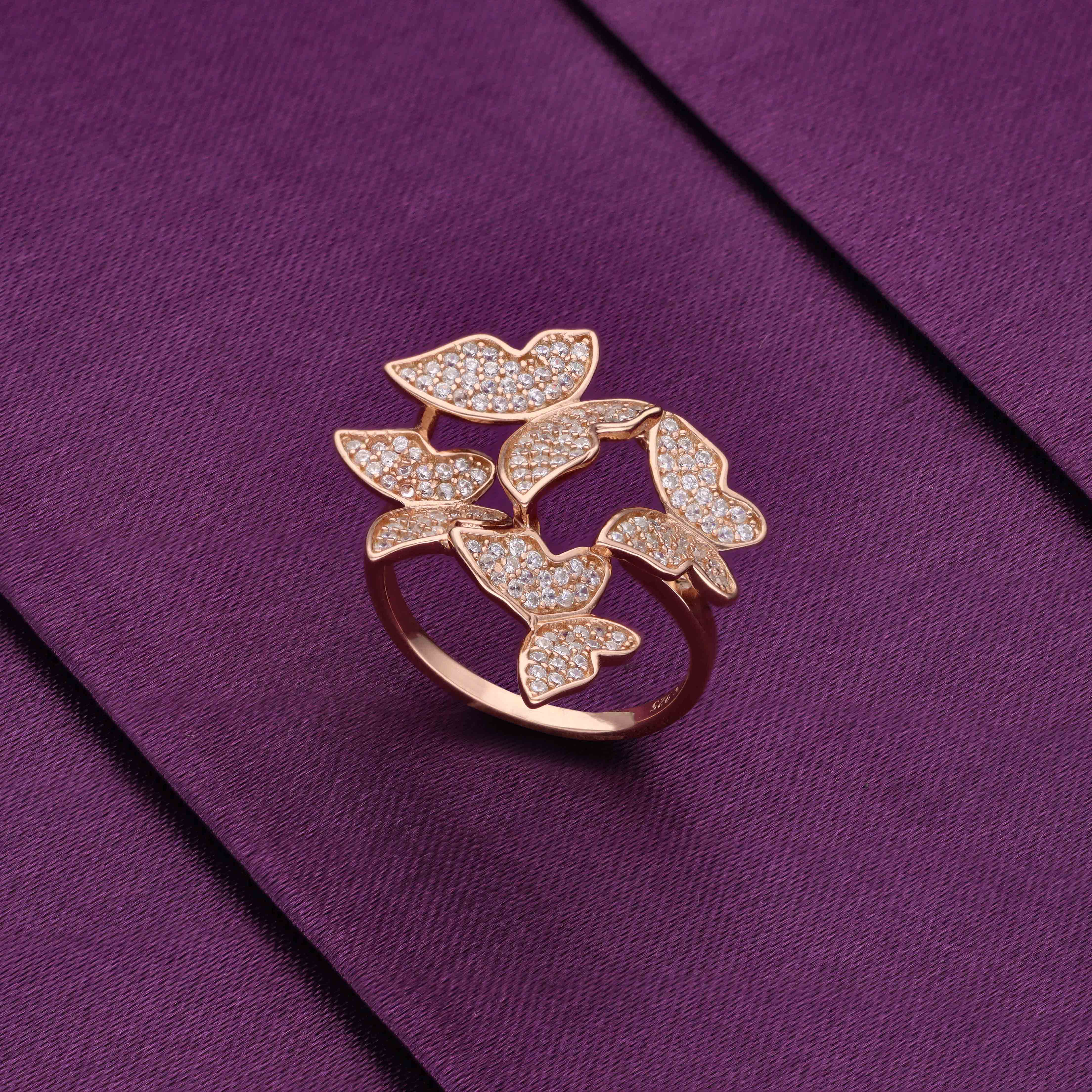 Pave Zircon Studded Butterflies Statement Silver Ring - Image 9