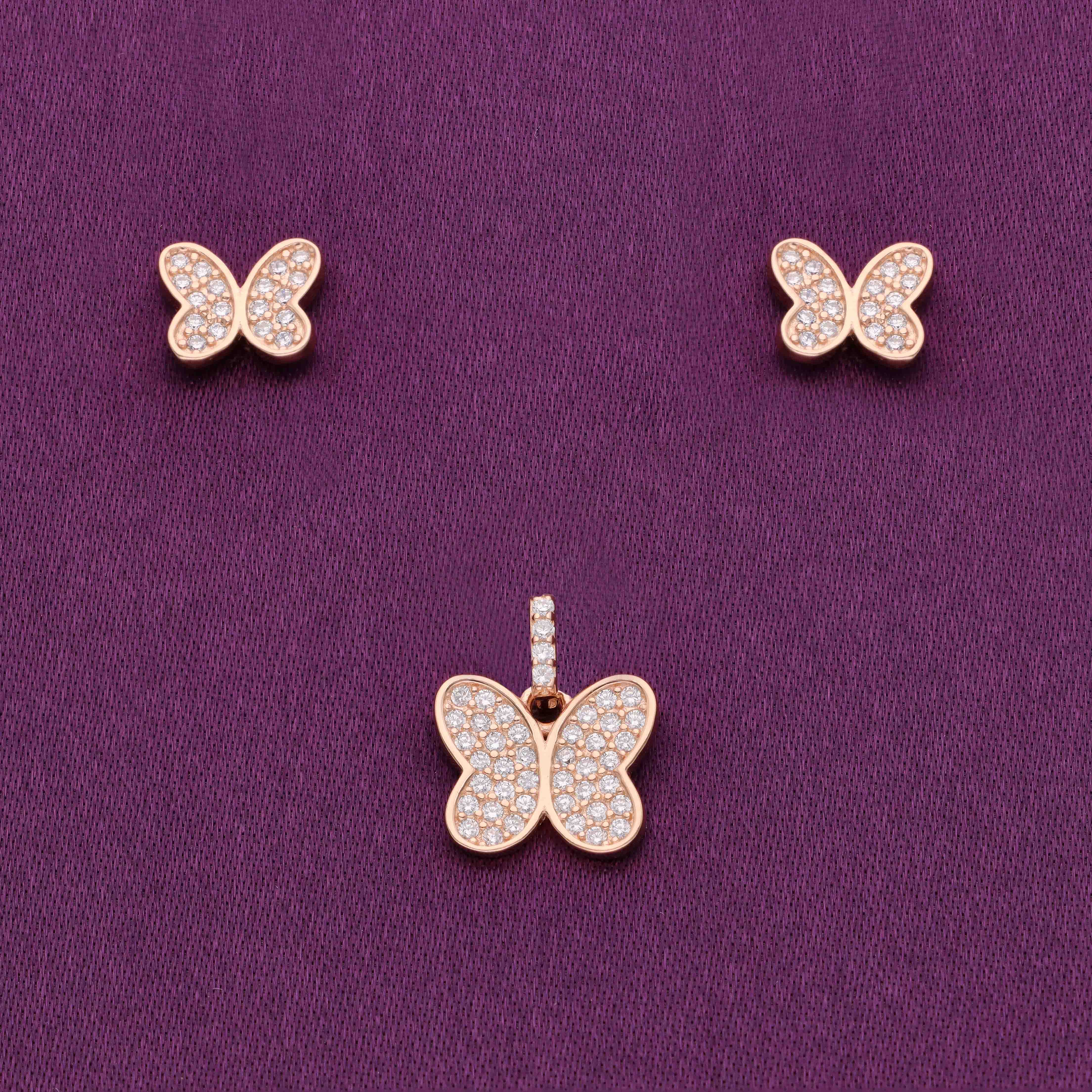 Crystal Butterfly Silver Pendant & Earrings Set - Image 2