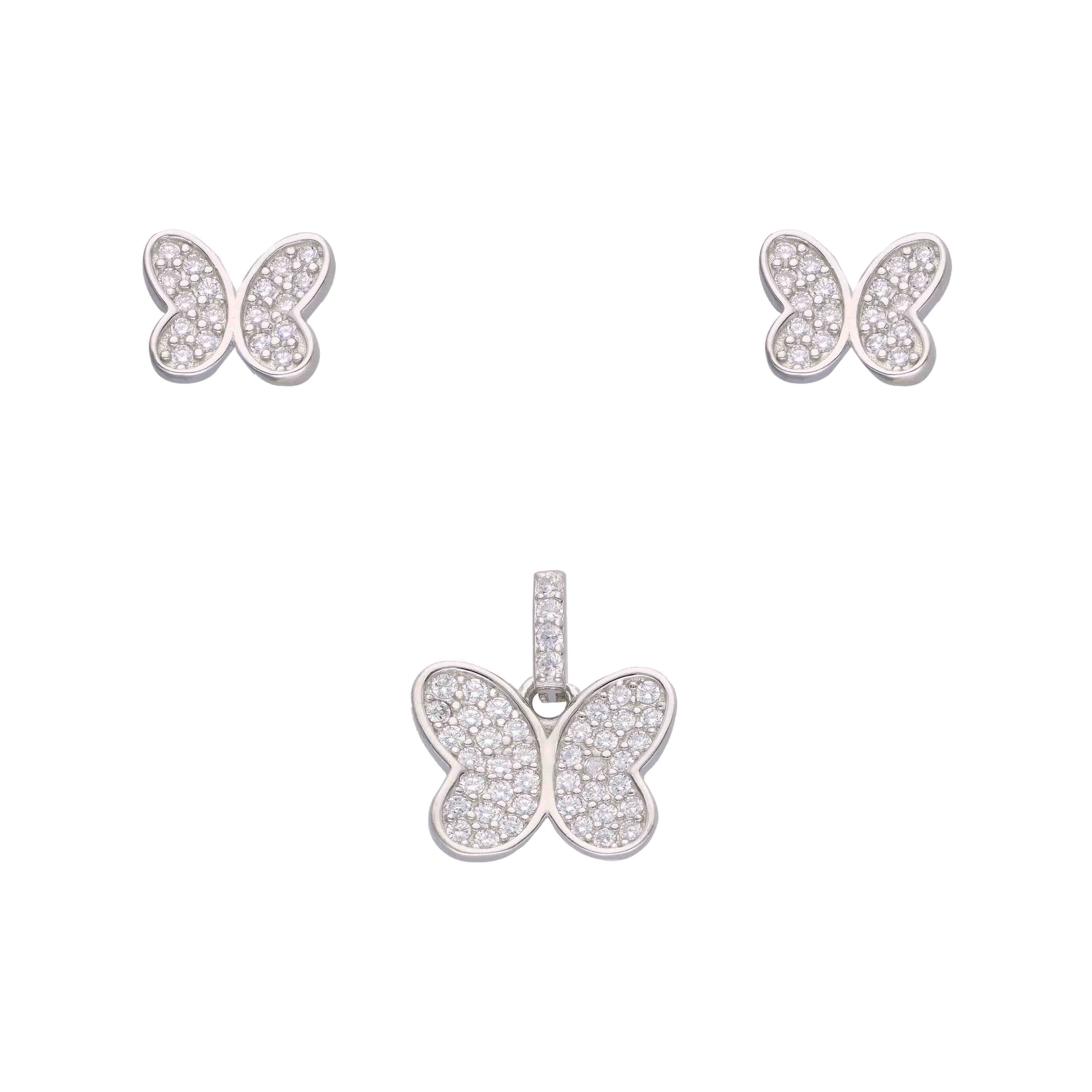 Crystal Butterfly Silver Pendant & Earrings Set - Image 3