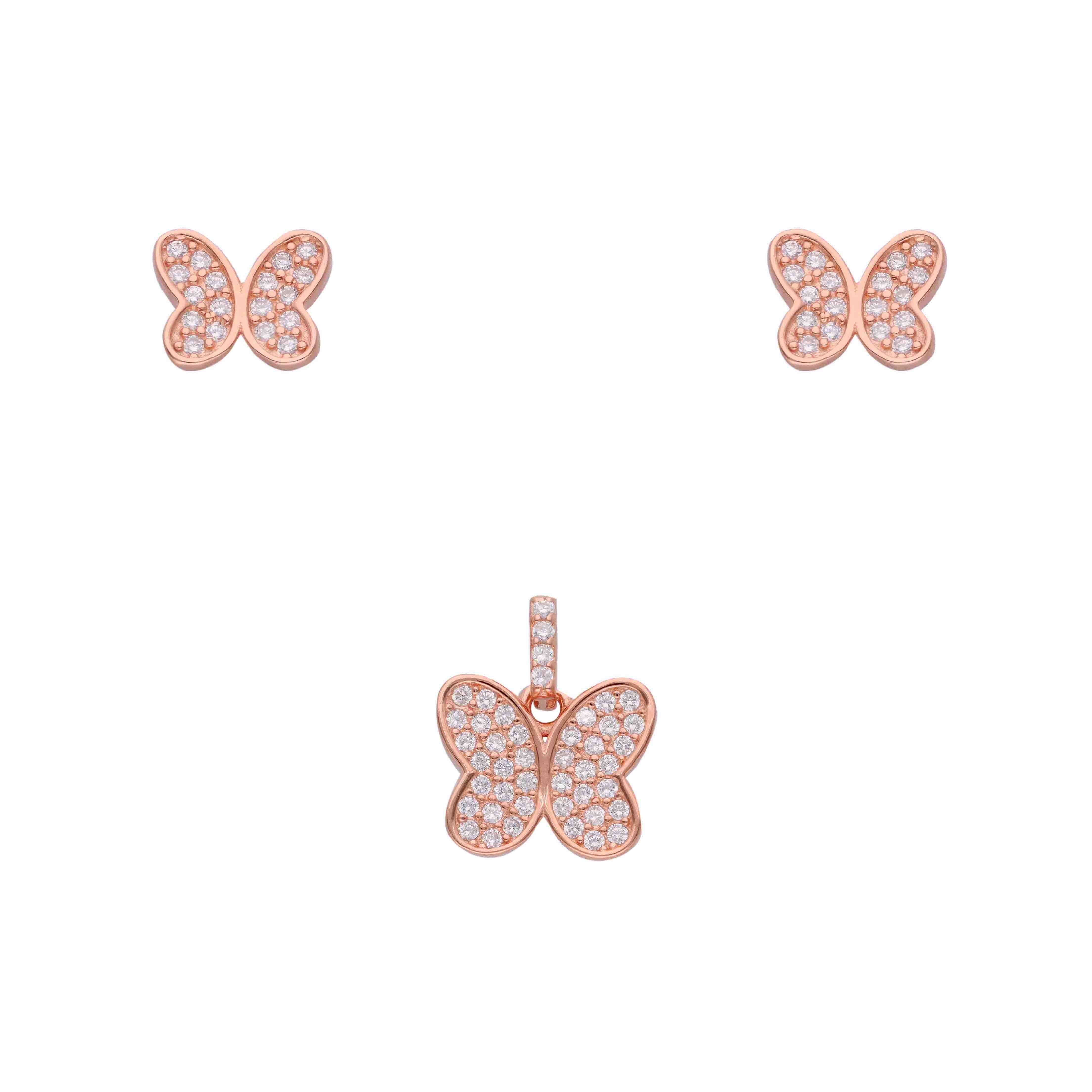 Crystal Butterfly Silver Pendant & Earrings Set - Image 4