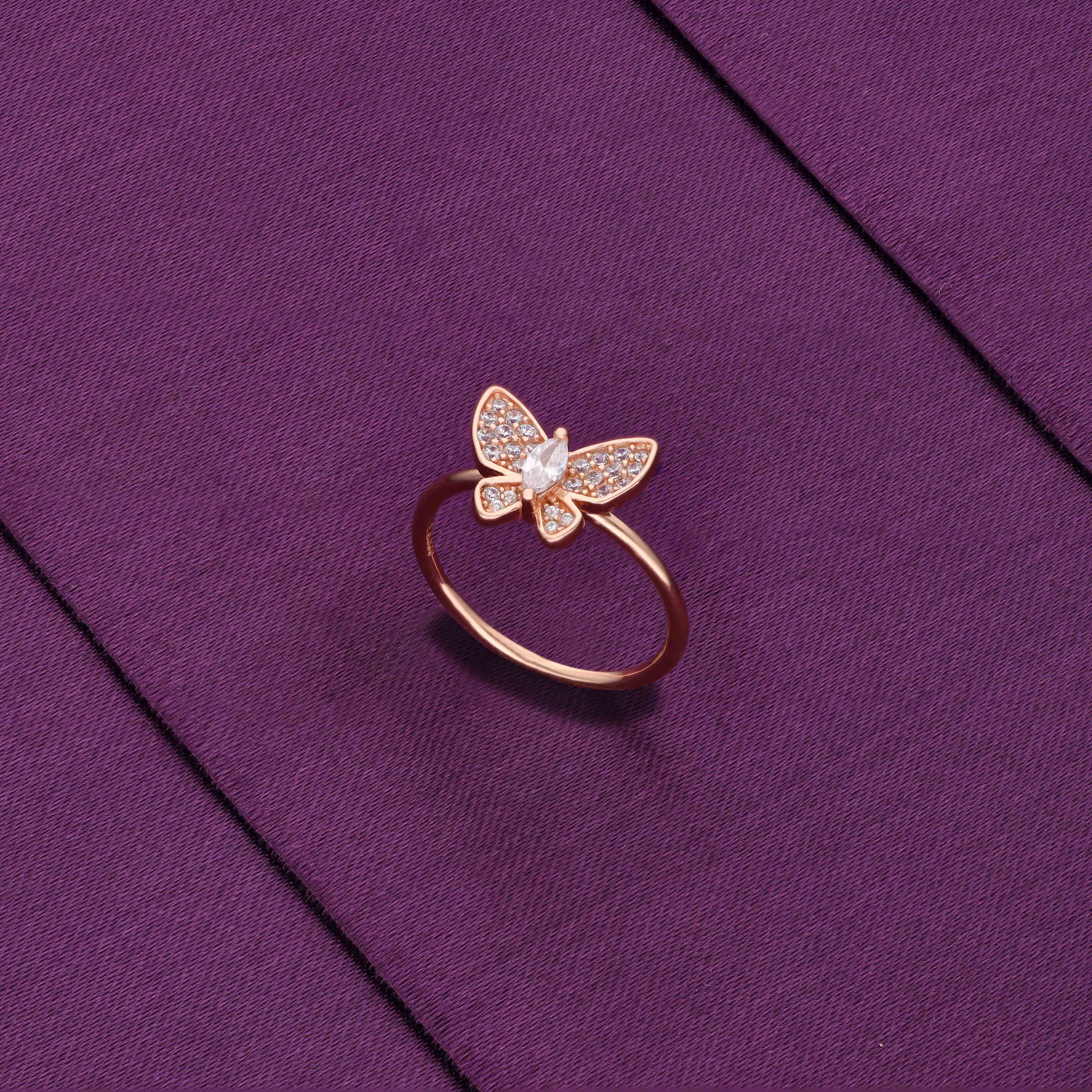 Minimalistic Pave Single Butterfly Silver Ring - Image 4