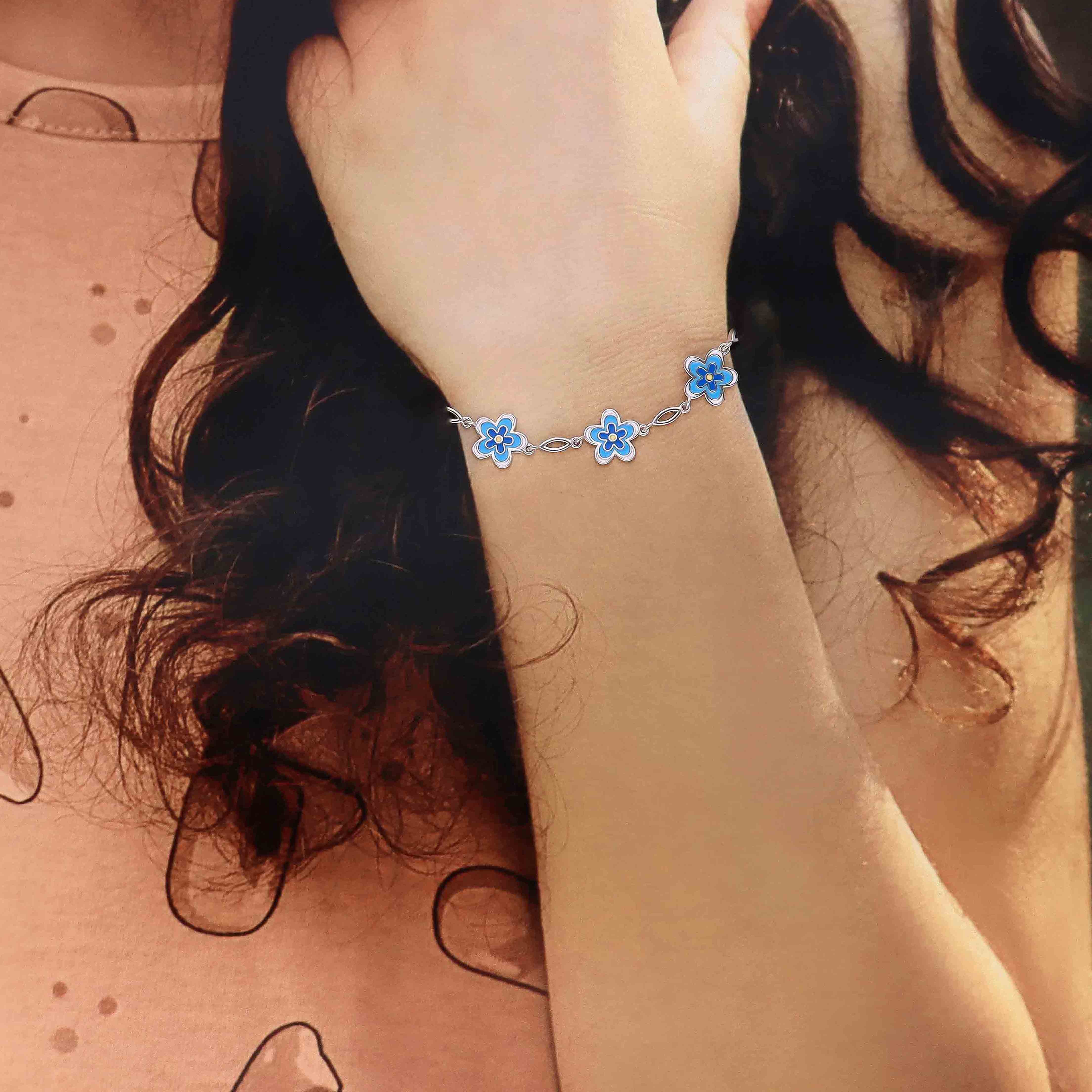 Sterling Silver Children's Blue Flower Bracelet - Image 3