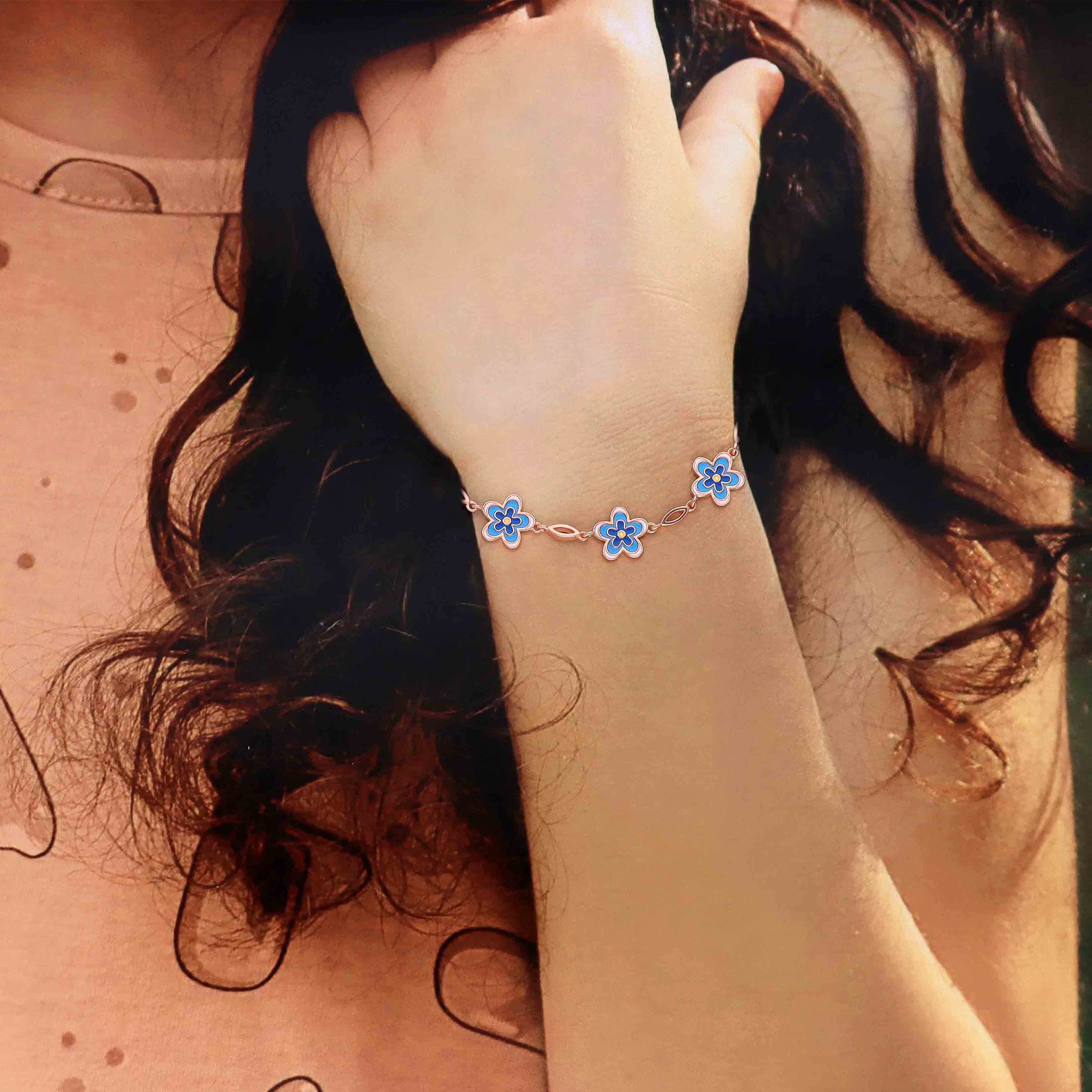 Sterling Silver Children's Blue Flower Bracelet - Image 4
