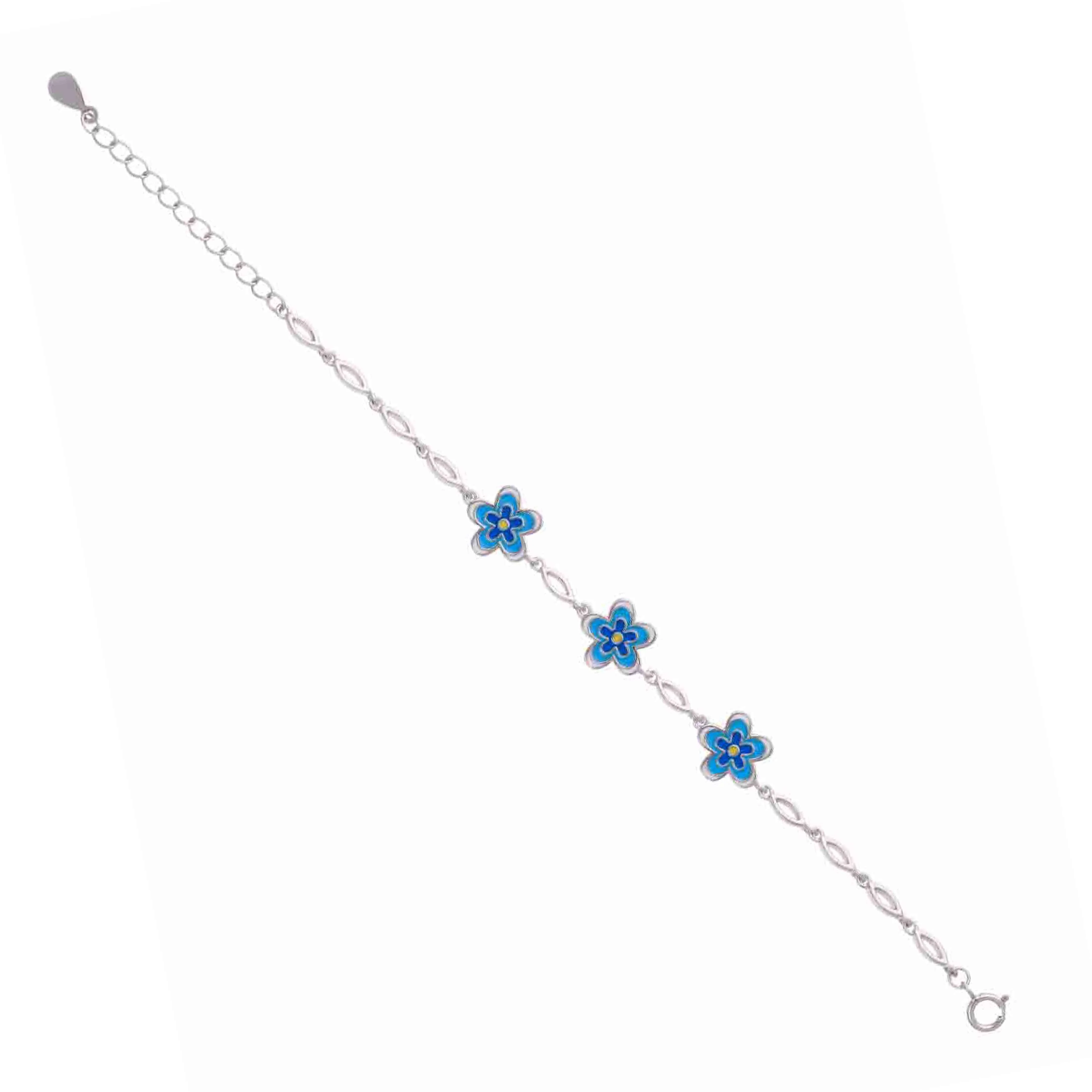 Sterling Silver Children's Blue Flower Bracelet - Image 5